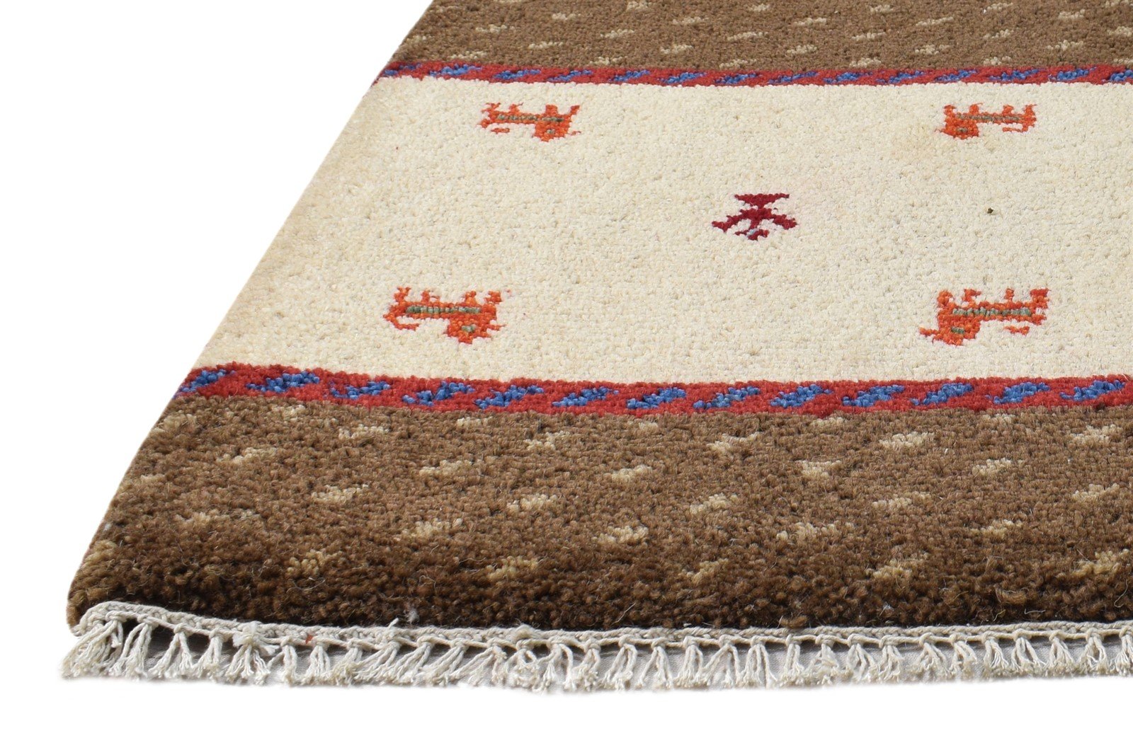 Hand Knotted Beige Wool Rug 1' X 2' Persian Southwestern Tribal Small Carpet 