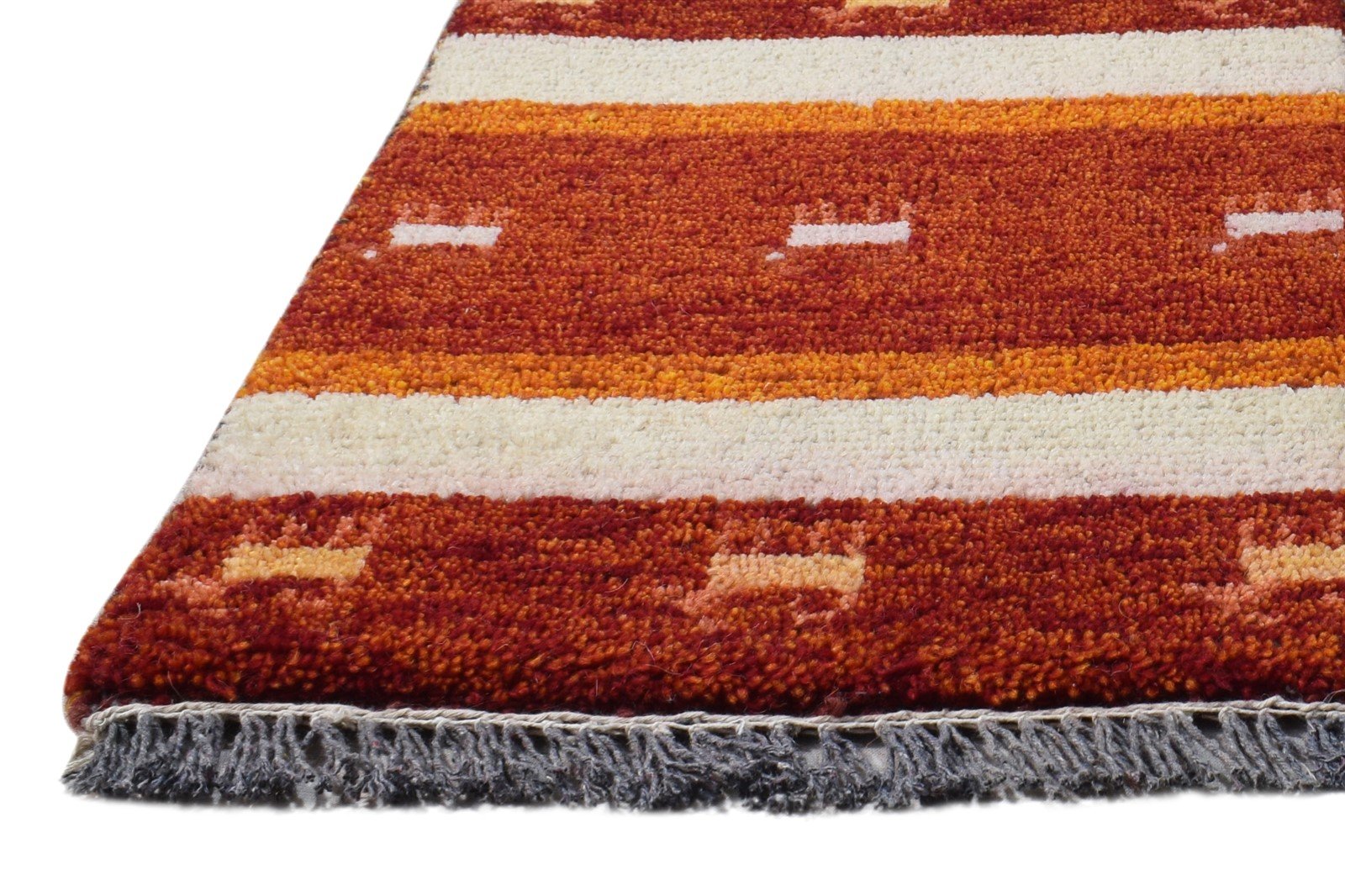 Hand Knotted Red Wool Rug 1' X 2' Tribal Southwestern Striped Small Carpet 