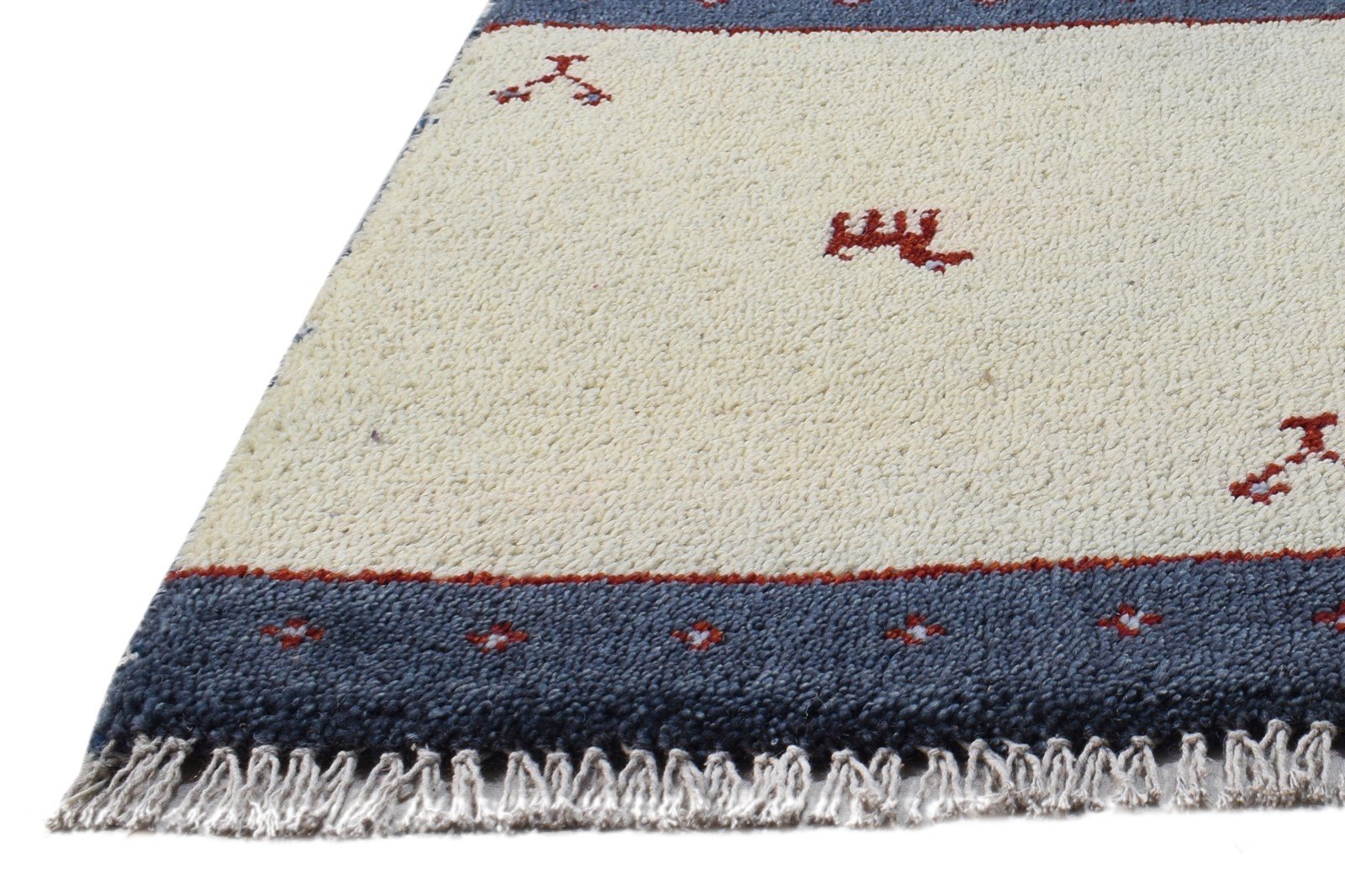 Cream Wool Rug 1' X 2' Persian Hand Knotted Southwestern Tribal Small Carpet 