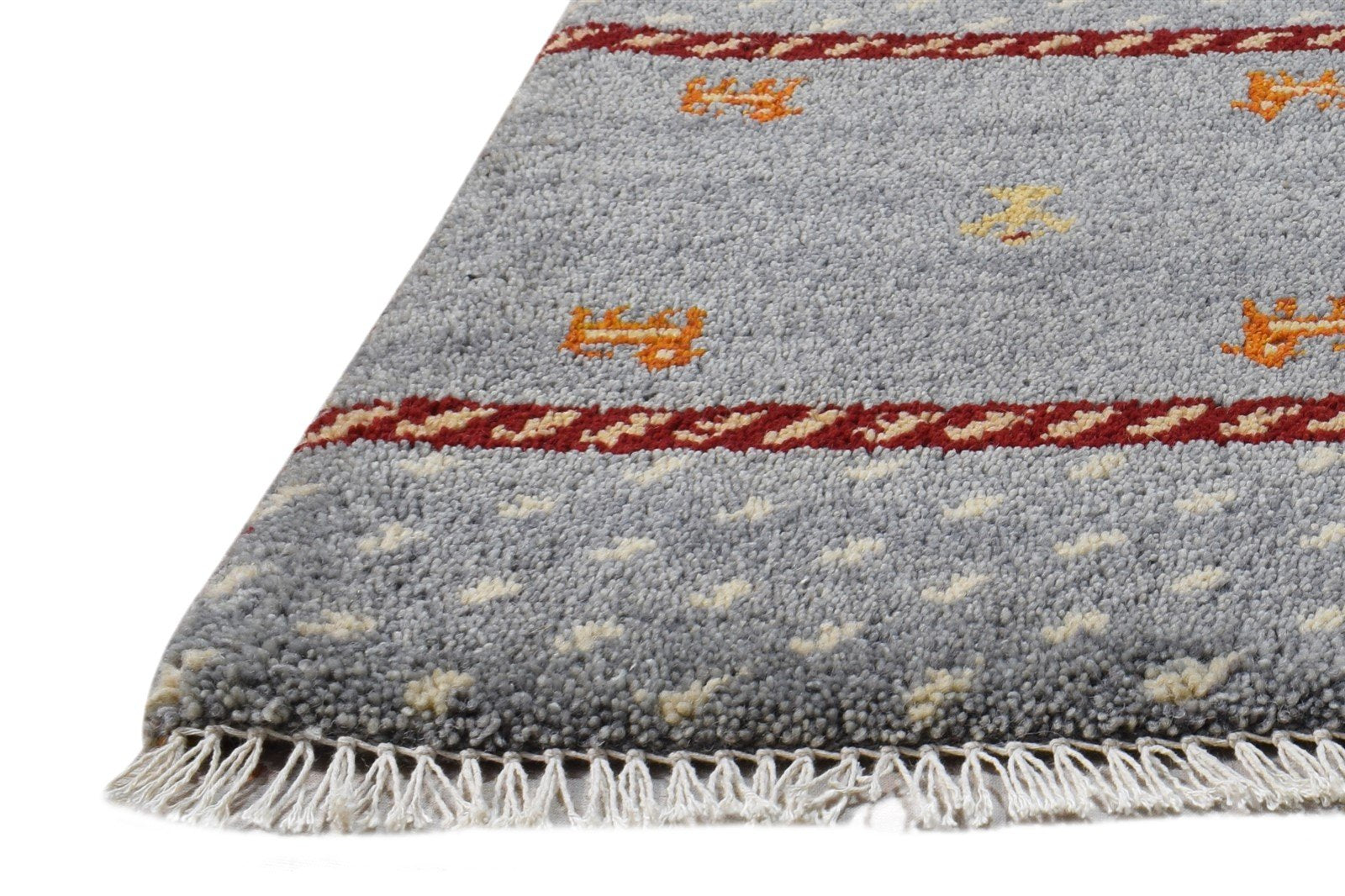 Grey Wool Rug 1' X 2' Persian Hand Knotted Southwestern Tribal Small Carpet 