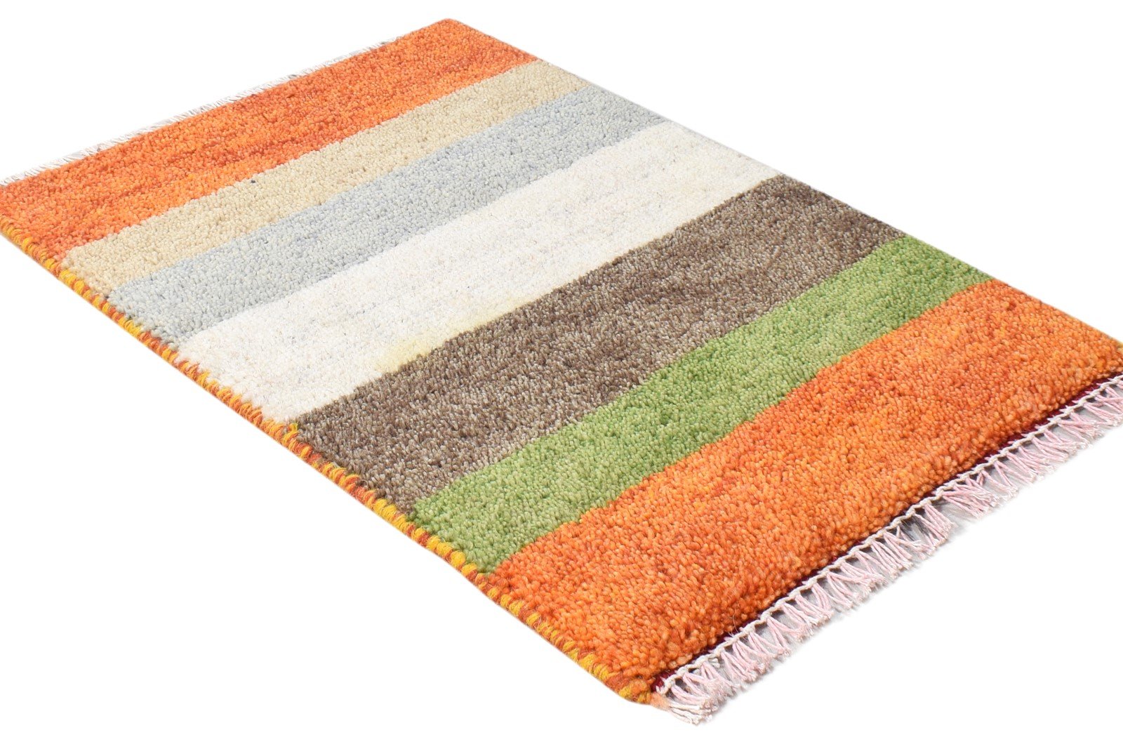 Multi Color Wool Rug 1' X 2' Modern Hand Knotted American Striped Small Carpet 