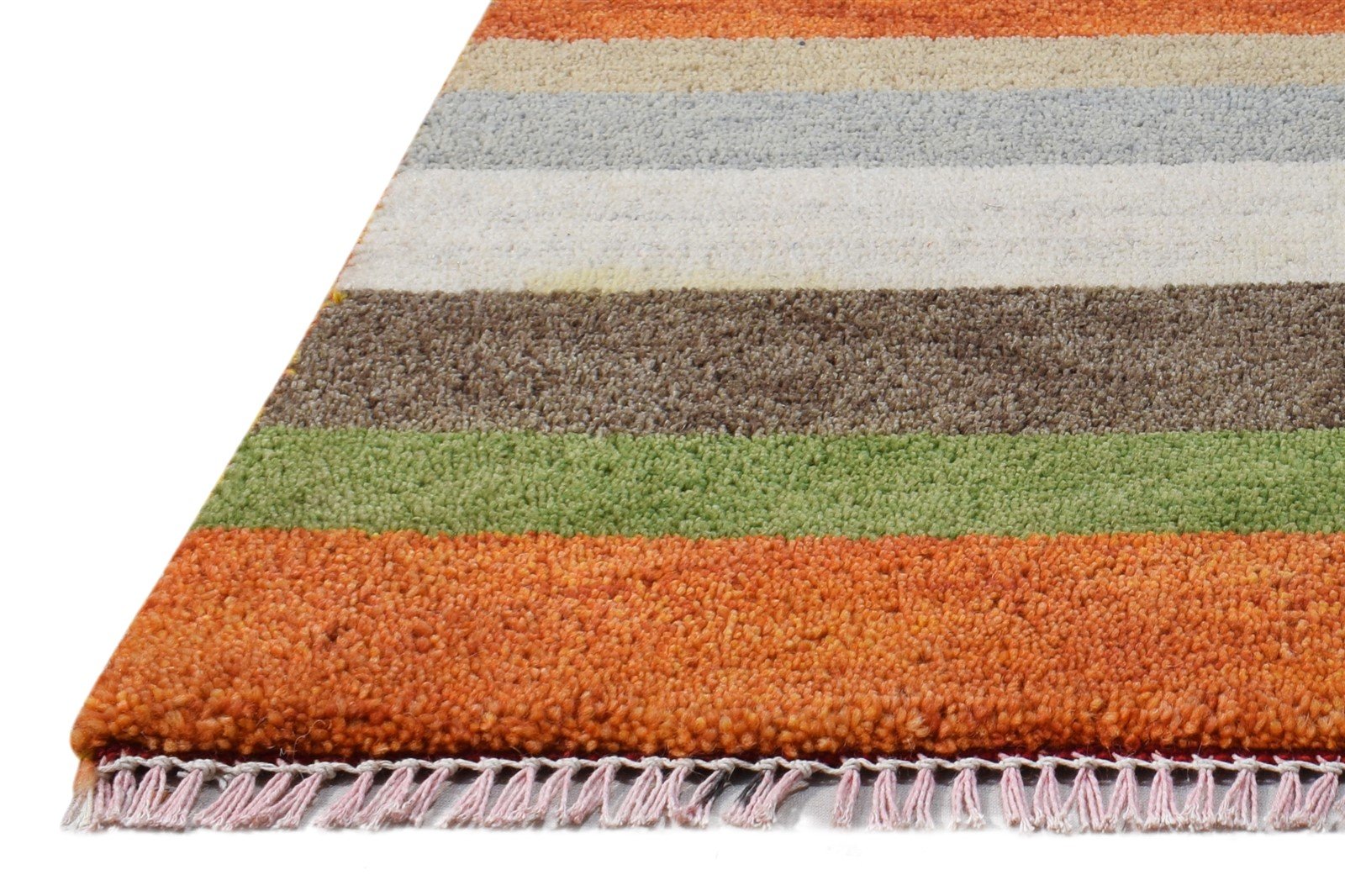 Multi Color Wool Rug 1' X 2' Modern Hand Knotted American Striped Small Carpet 