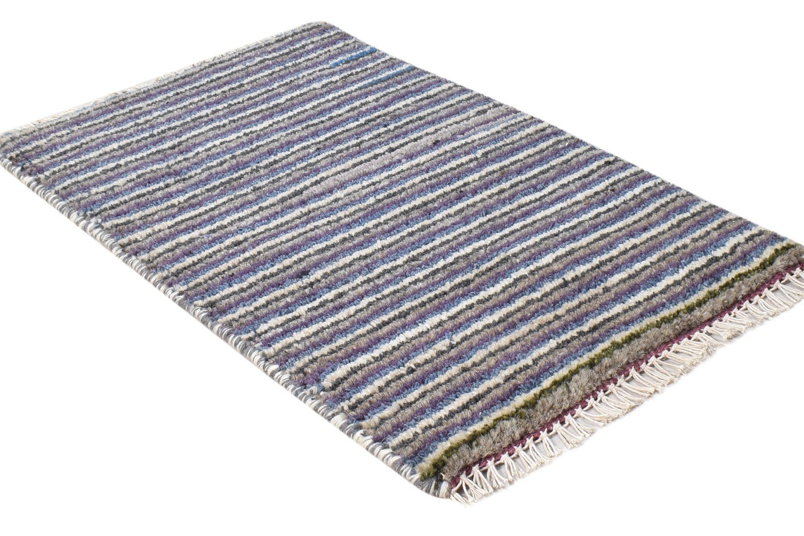 Charcoal Wool Rug 1' X 2' Modern Hand Knotted American Striped Small Carpet 