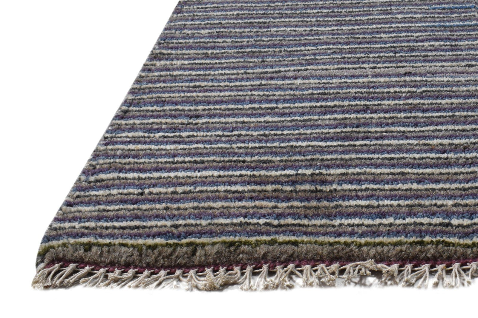 Charcoal Wool Rug 1' X 2' Modern Hand Knotted American Striped Small Carpet 