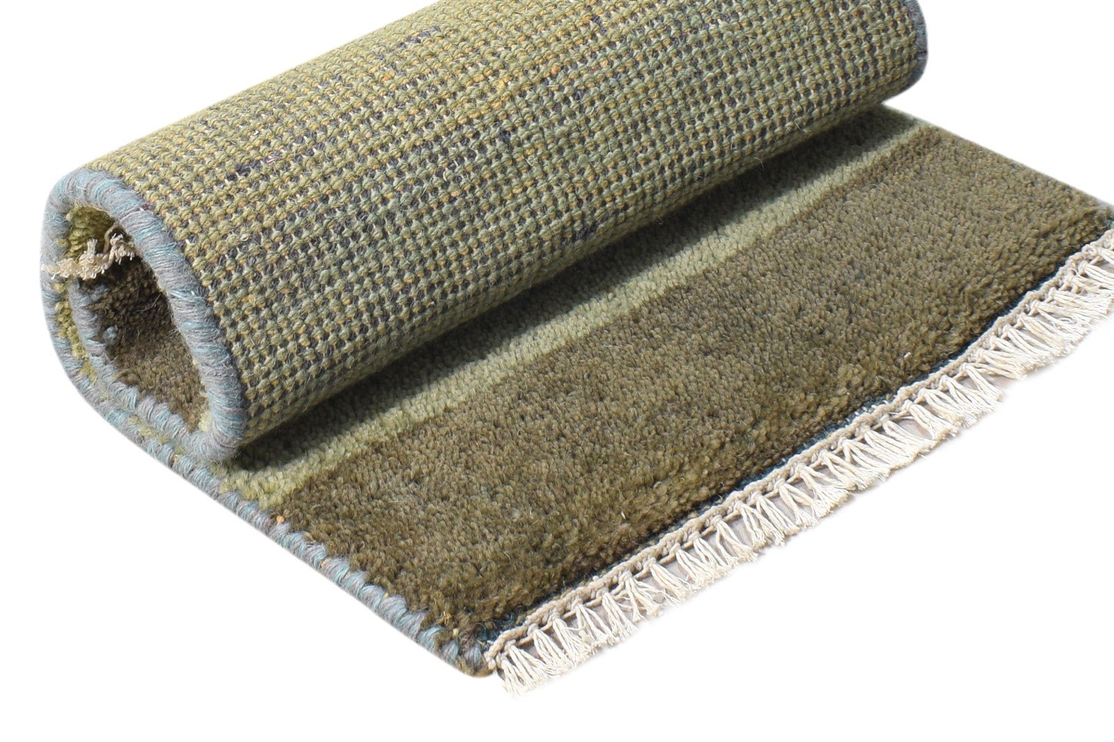 Wool Green Rug 1' X 2' Modern Hand Knotted American Striped Small Carpet 