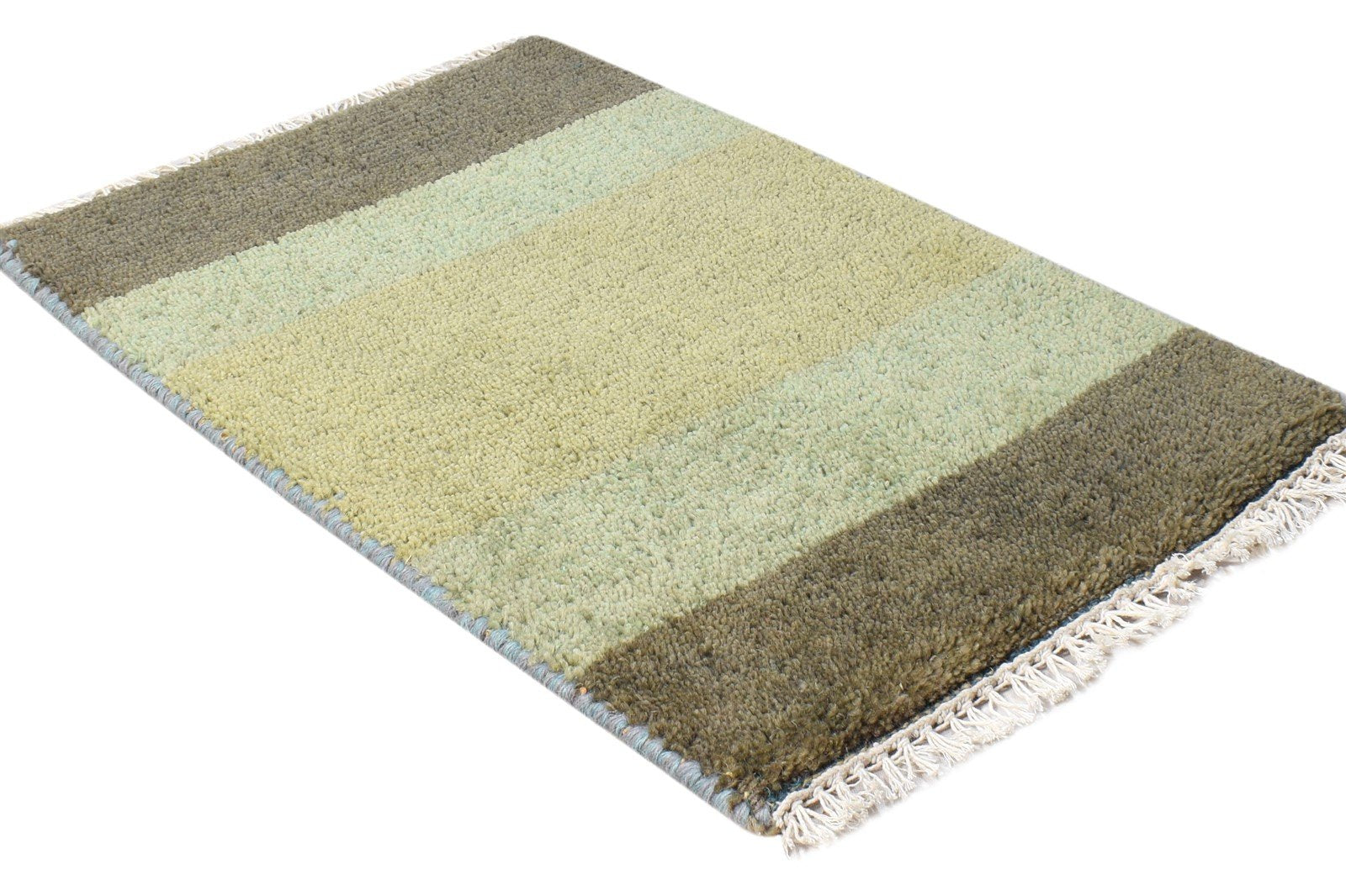 Wool Green Rug 1' X 2' Modern Hand Knotted American Striped Small Carpet 