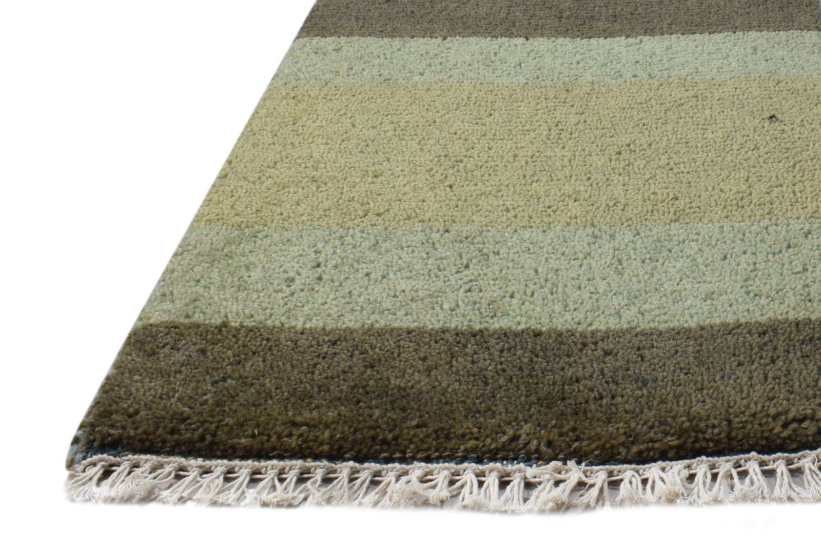 Wool Green Rug 1' X 2' Modern Hand Knotted American Striped Small Carpet 