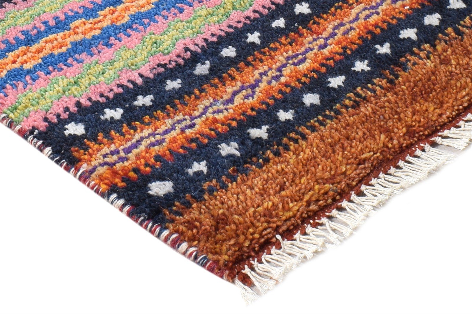 Hand Knotted Multi Color Wool Rug 1' X 2' Modern American Tribal Small Carpet 