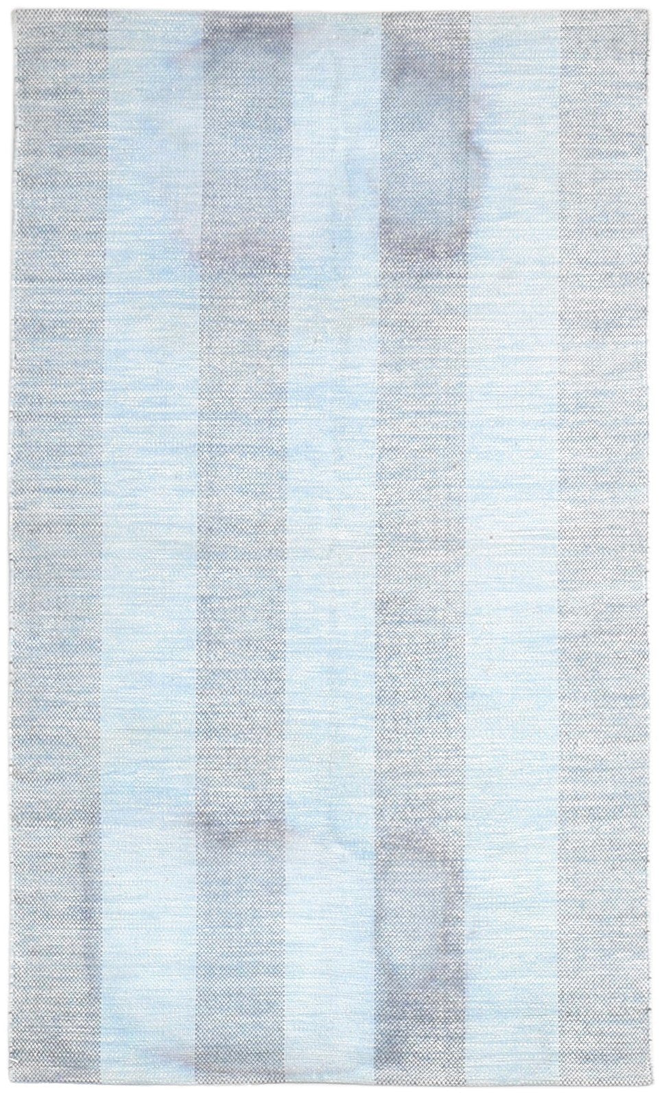 3' X 5' Rug Wool Blue Modern Dhurrie Scandinavian Striped Small Carpet 