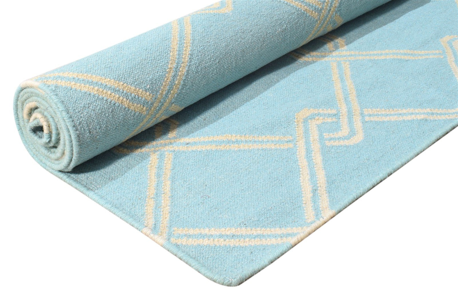 Dhurrie Blue Wool Rug 8' X 11' Modern Moroccan Trellis Large Carpet 