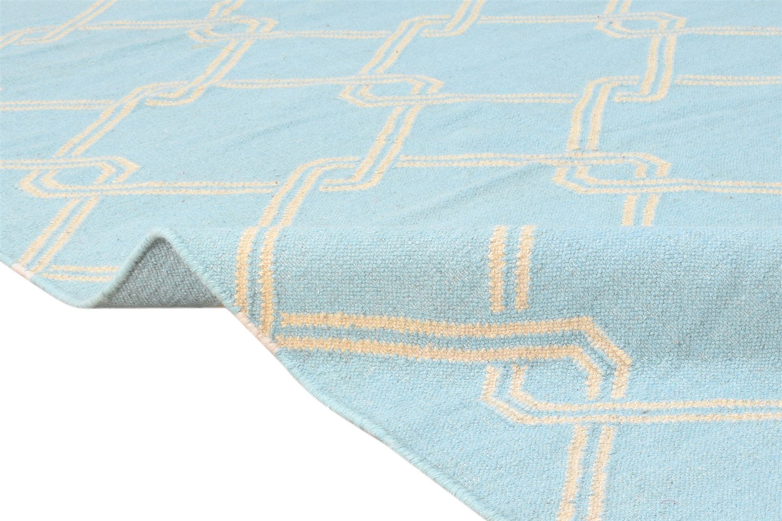 Dhurrie Blue Wool Rug 8' X 11' Modern Moroccan Trellis Large Carpet 