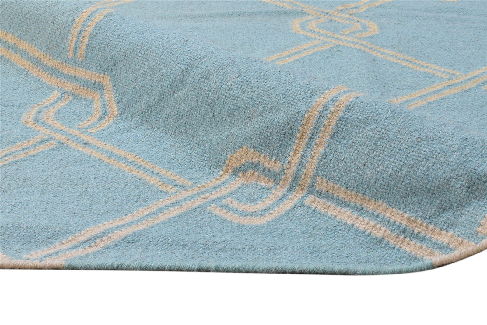 Dhurrie Blue Wool Rug 8' X 11' Modern Moroccan Trellis Large Carpet 