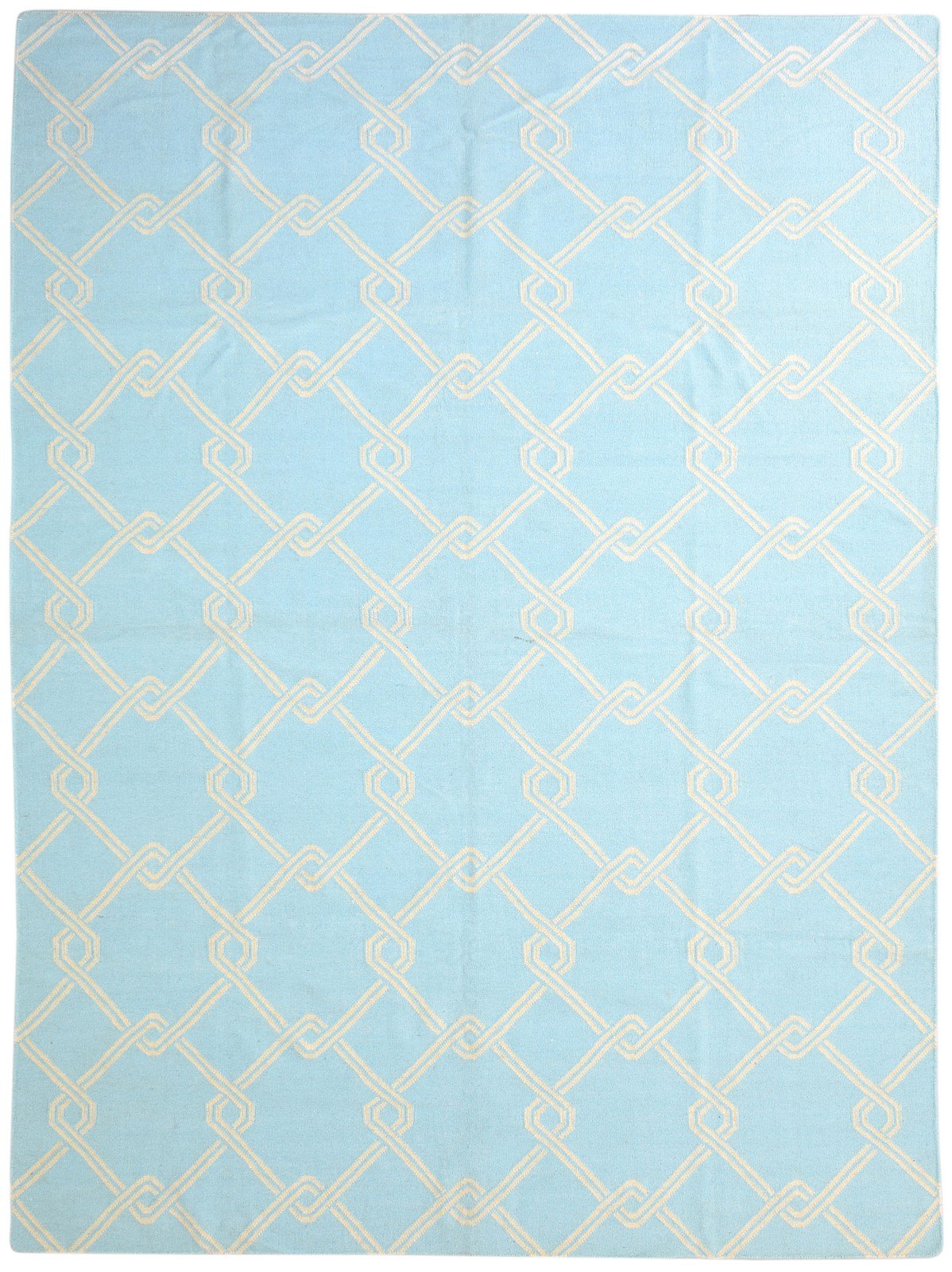 Dhurrie Blue Wool Rug 8' X 11' Modern Moroccan Trellis Large Carpet 