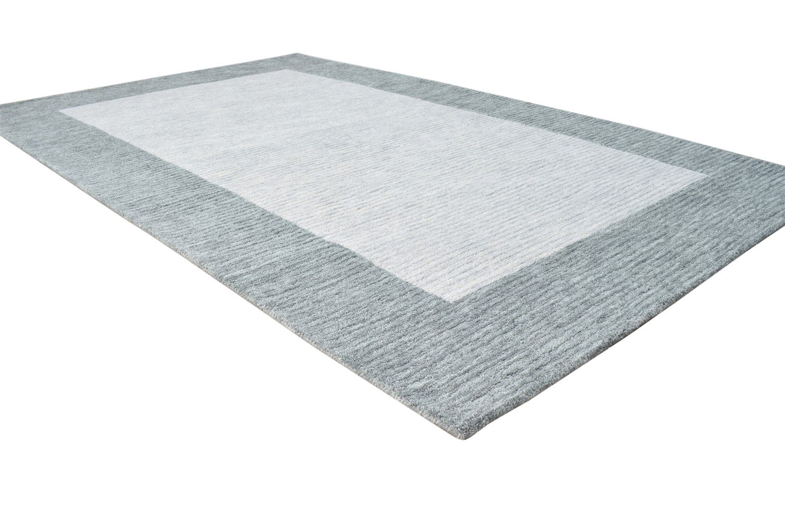 Wool Grey Rug 5' X 8' Modern Hand Tufted Scandinavian Bordered Room Size Carpet 