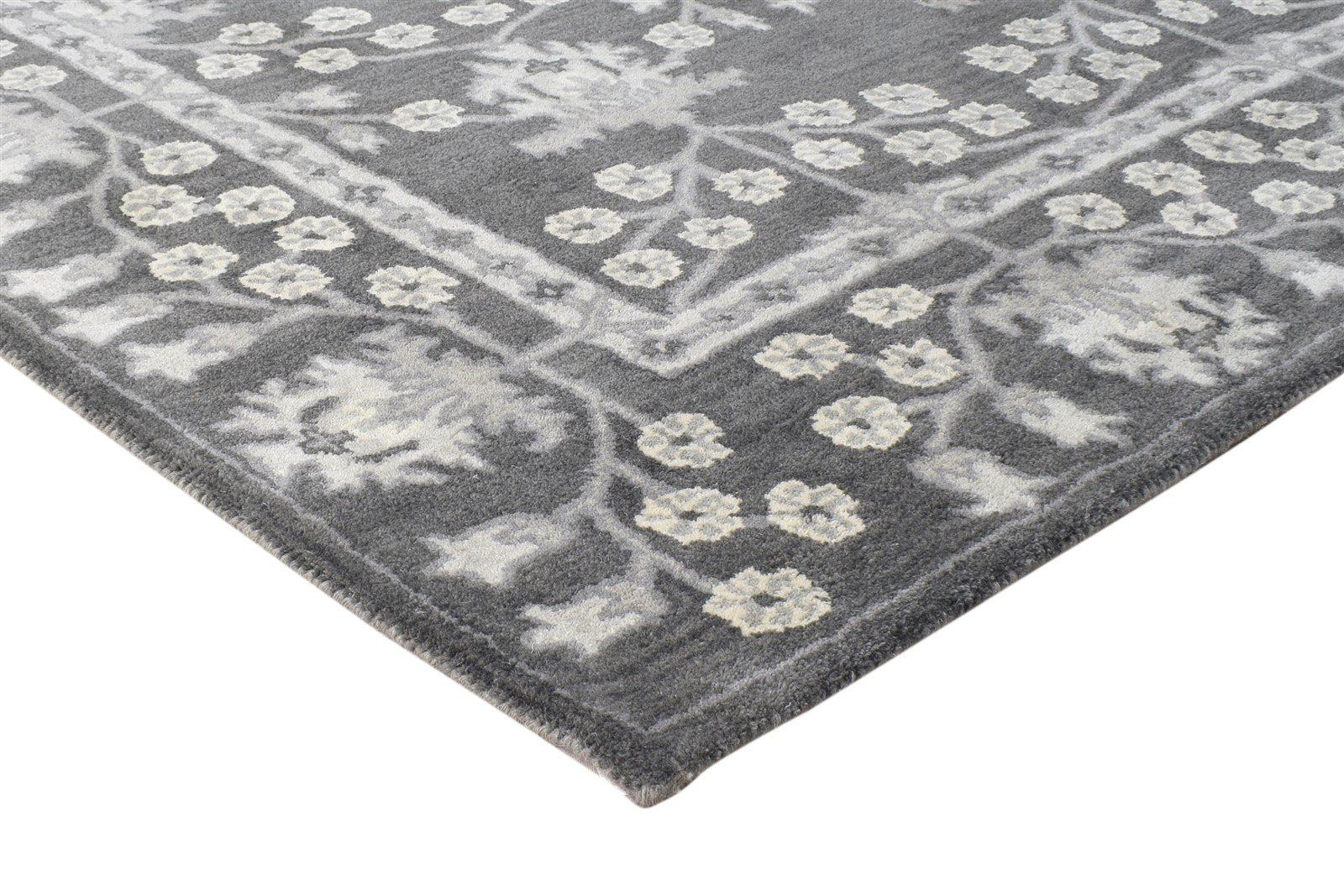 Wool Charcoal Rug 5X8 Persian Hand Tufted Sarouk-Indian Floral Room Size Carpet 