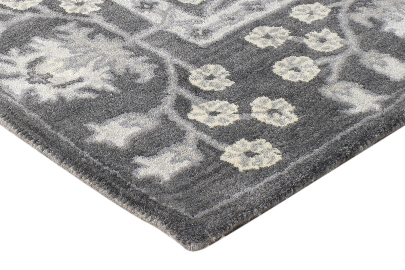 Wool Charcoal Rug 5X8 Persian Hand Tufted Sarouk-Indian Floral Room Size Carpet 