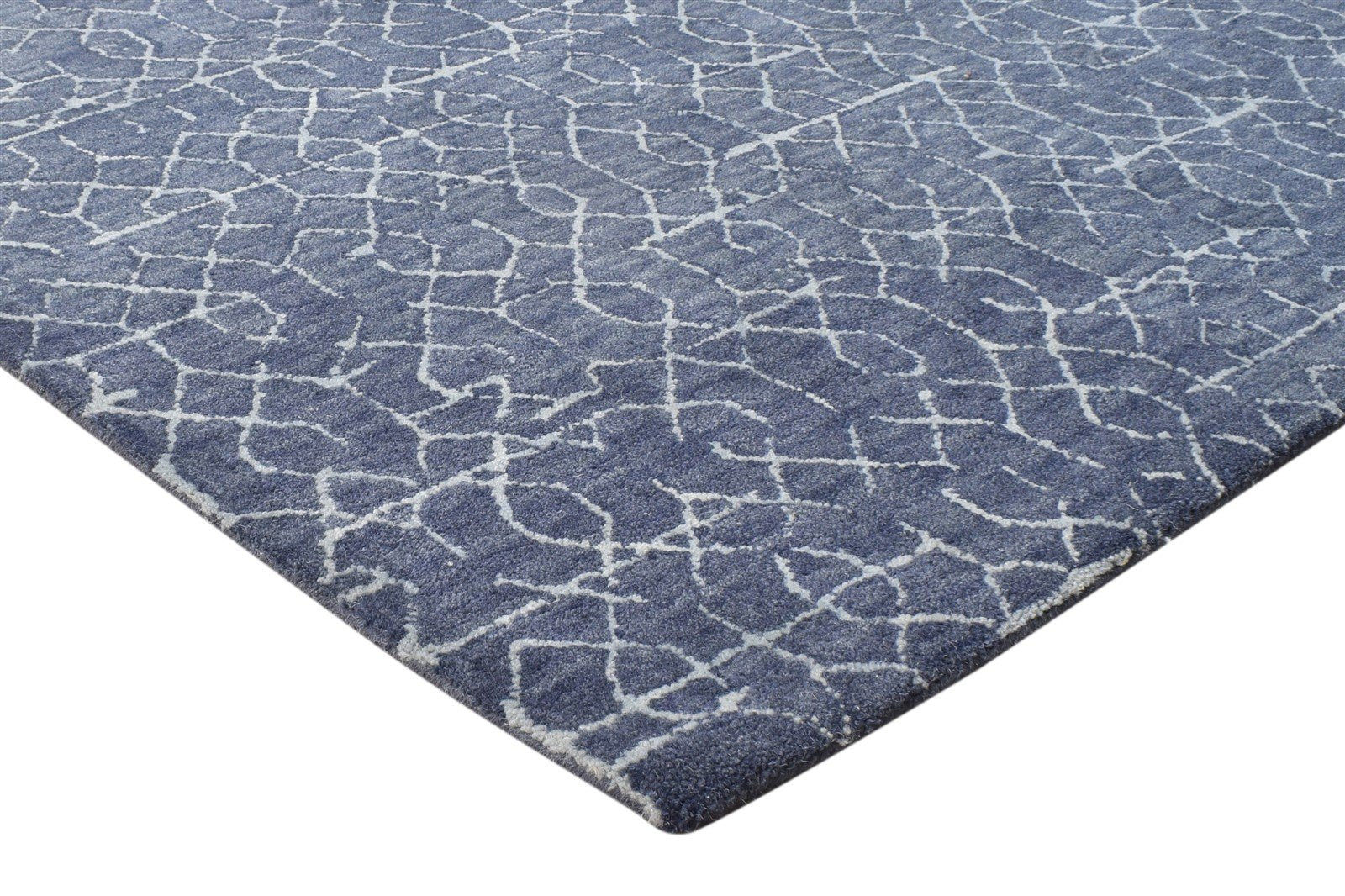 Navy Blue Wool Rug 5X8 Modern Hand Tufted Moroccan Geometric Room Size Carpet 