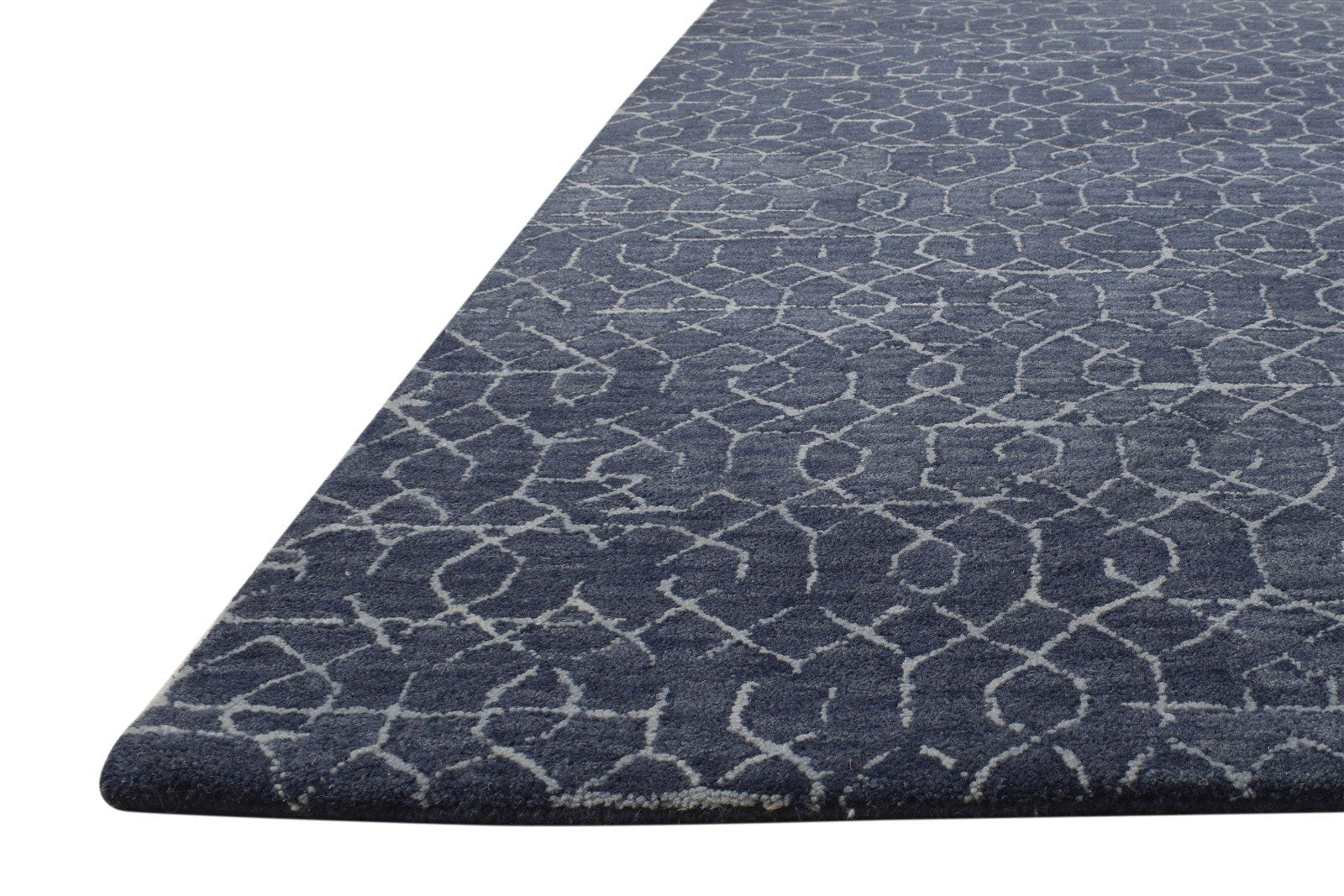 Navy Blue Wool Rug 5X8 Modern Hand Tufted Moroccan Geometric Room Size Carpet 