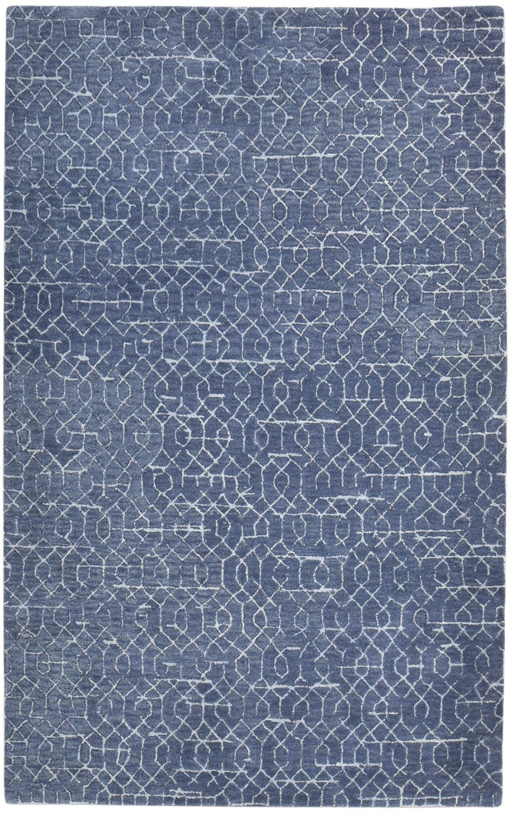 Navy Blue Wool Rug 5X8 Modern Hand Tufted Moroccan Geometric Room Size Carpet 