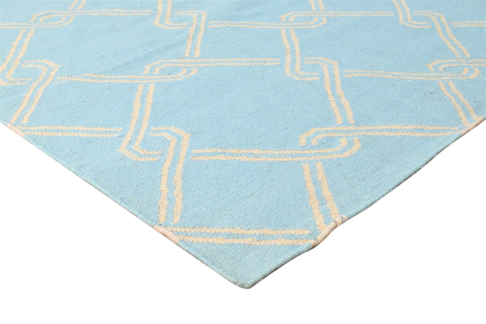 Wool Blue Rug 8' X 11' Modern Dhurrie Moroccan Trellis Large Carpet 