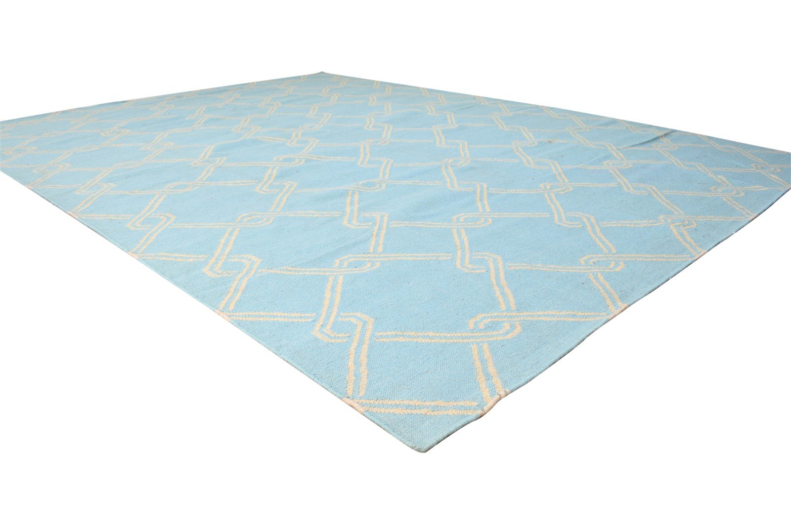 Wool Blue Rug 8' X 11' Modern Dhurrie Moroccan Trellis Large Carpet 