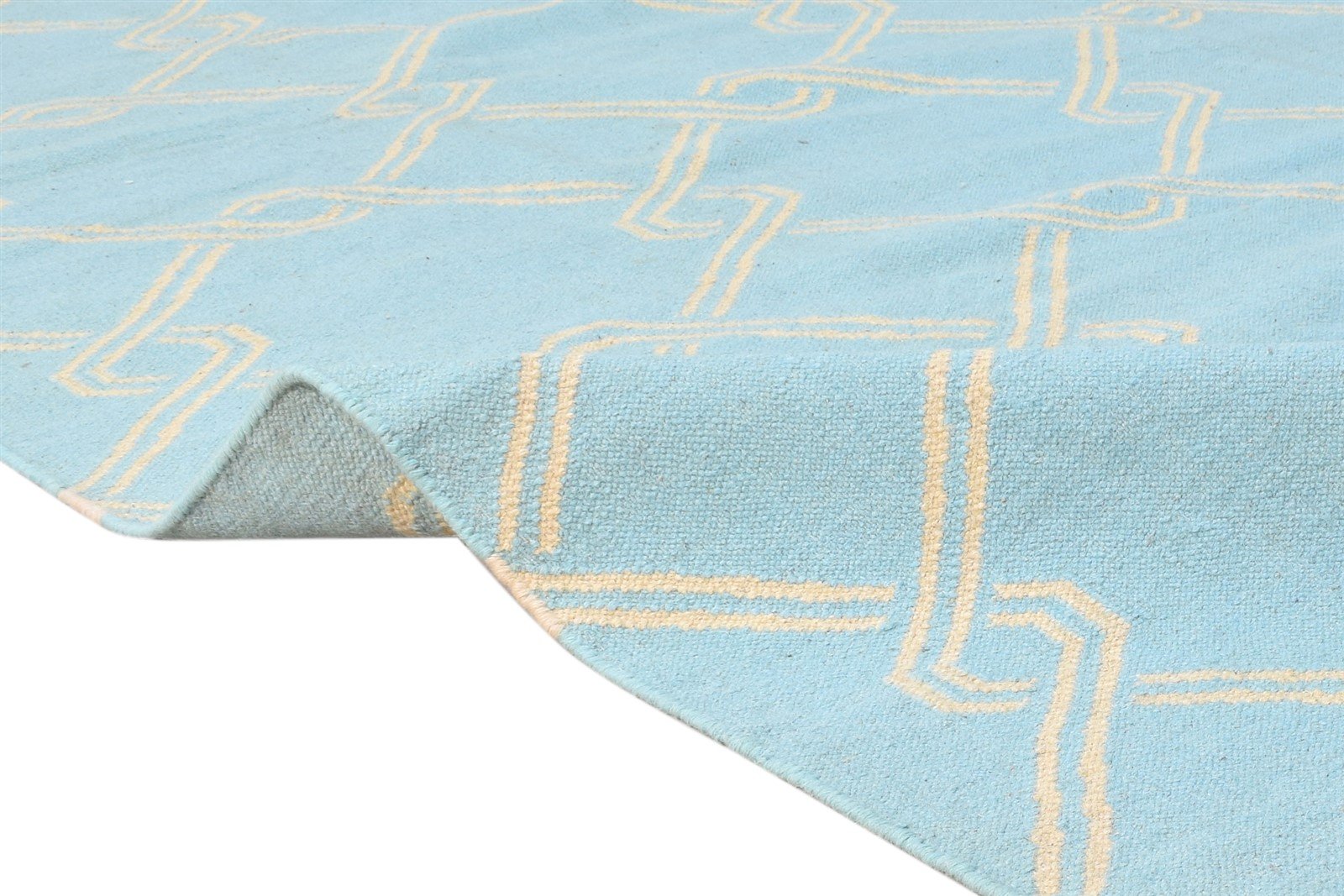 Wool Blue Rug 8' X 11' Modern Dhurrie Moroccan Trellis Large Carpet 