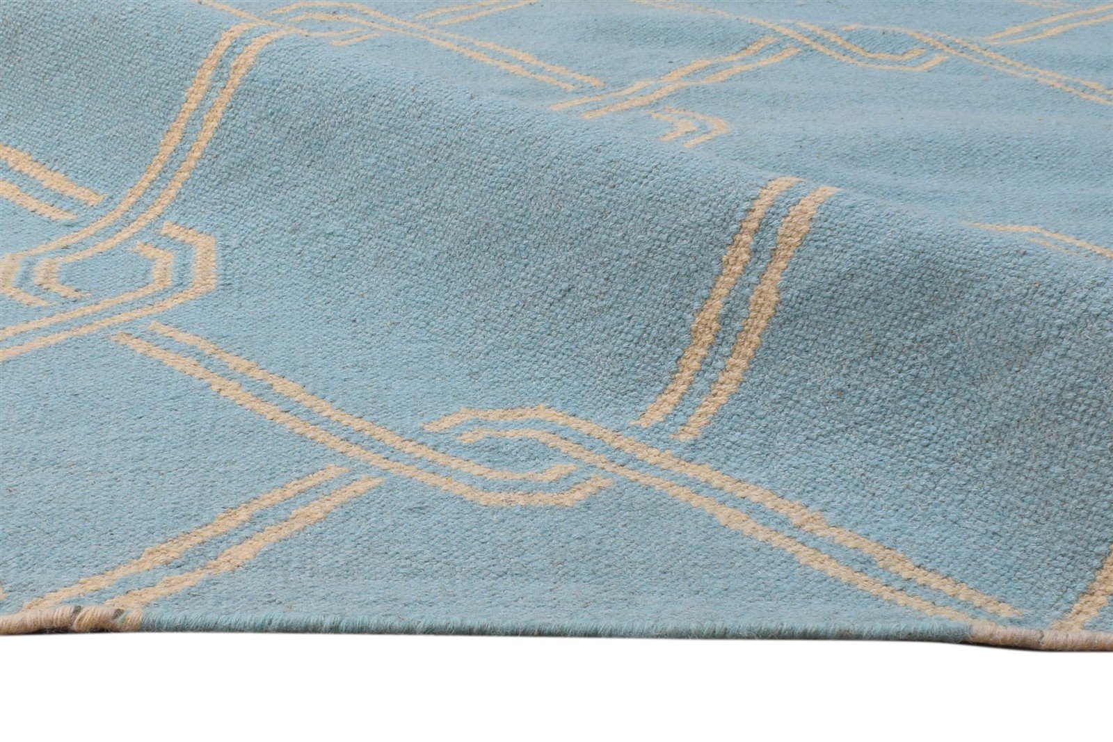 Wool Blue Rug 8' X 11' Modern Dhurrie Moroccan Trellis Large Carpet 