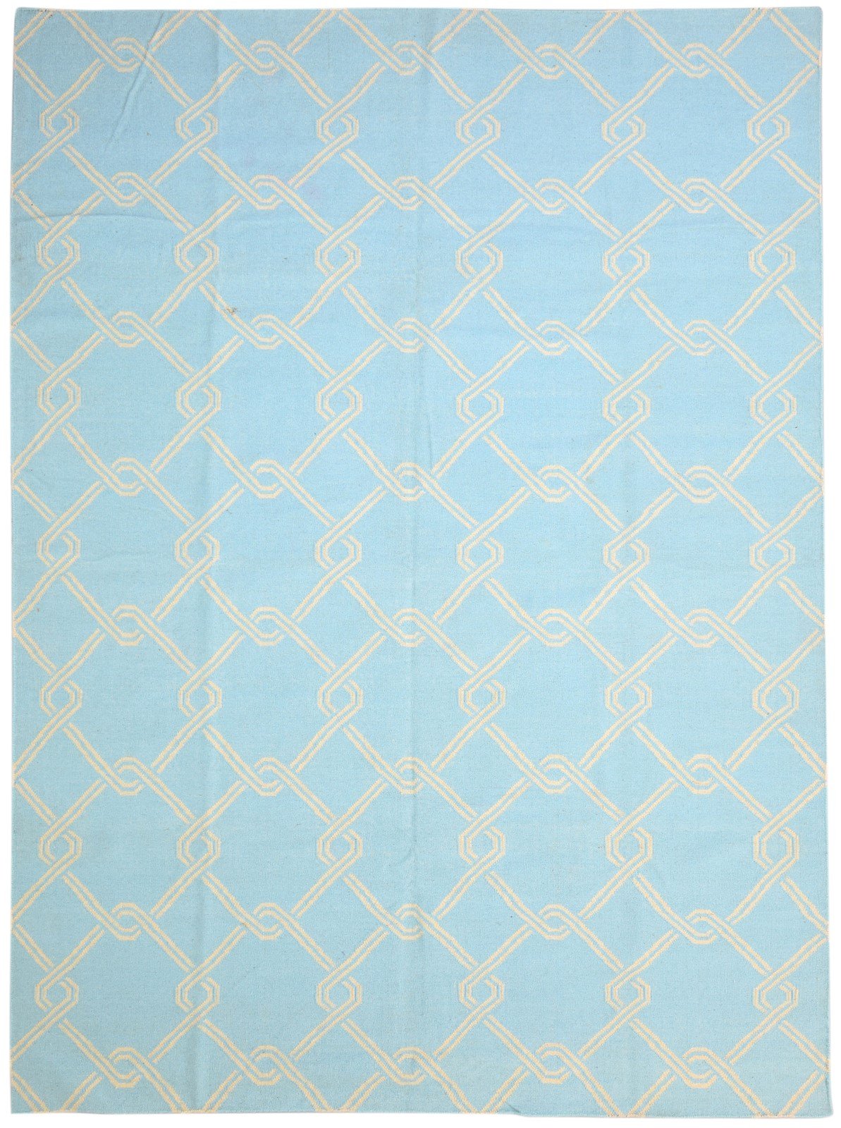 Wool Blue Rug 8' X 11' Modern Dhurrie Moroccan Trellis Large Carpet 