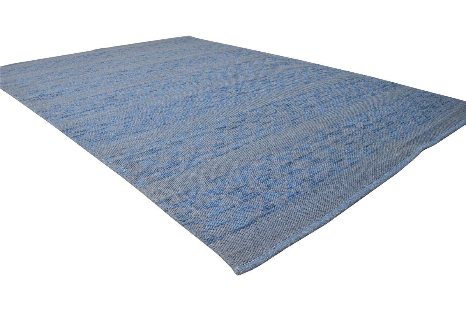 Dhurrie Blue Wool Rug 5' X 8' Modern Scandinavian Abstract Room Size Carpet 