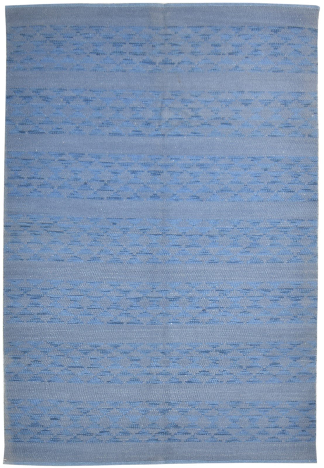 Dhurrie Blue Wool Rug 5' X 8' Modern Scandinavian Abstract Room Size Carpet 