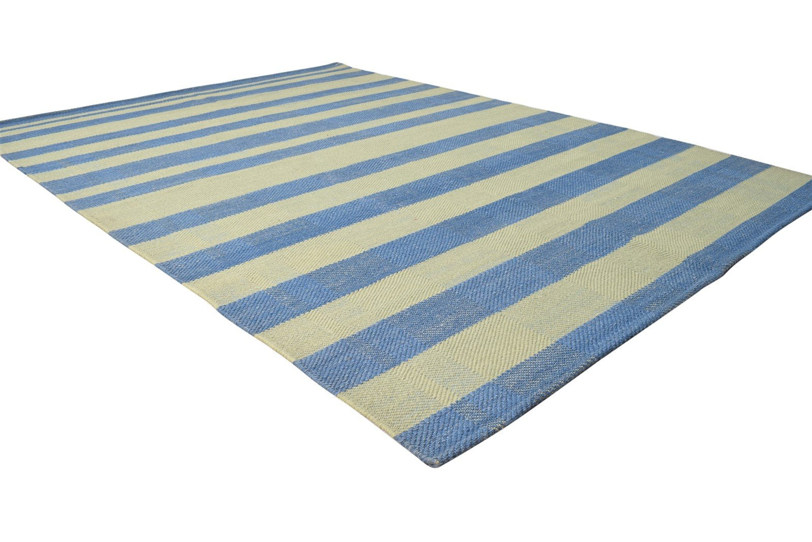 Green Wool Rug 4' X 7' Modern Dhurrie Scandinavian Striped Room Size Carpet 