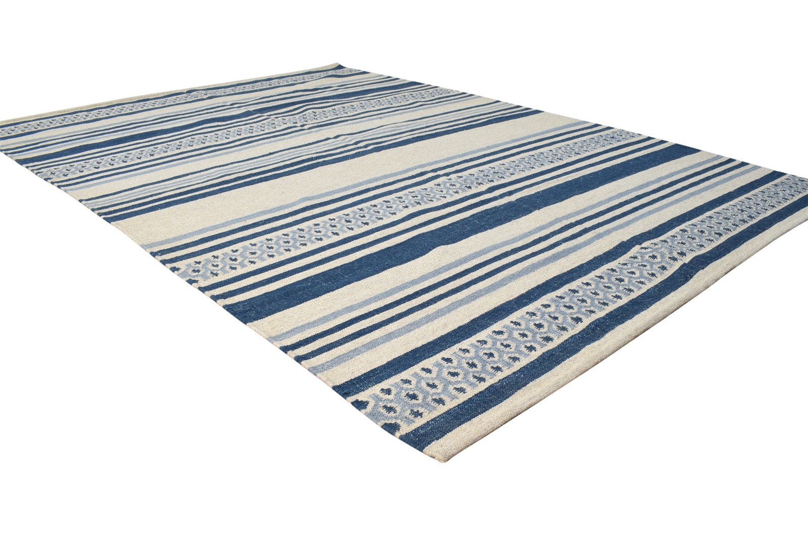 5' X 8' Rug Wool Blue Modern Dhurrie Scandinavian Striped Room Size Carpet 