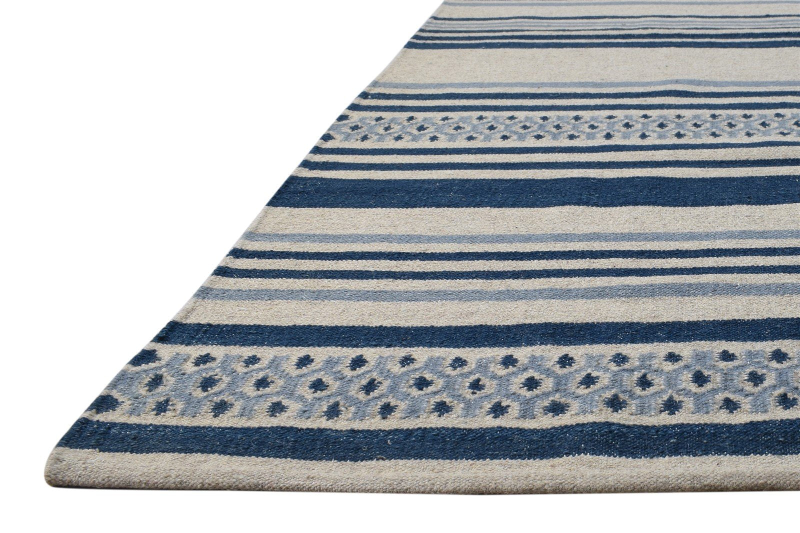 5' X 8' Rug Wool Blue Modern Dhurrie Scandinavian Striped Room Size Carpet 