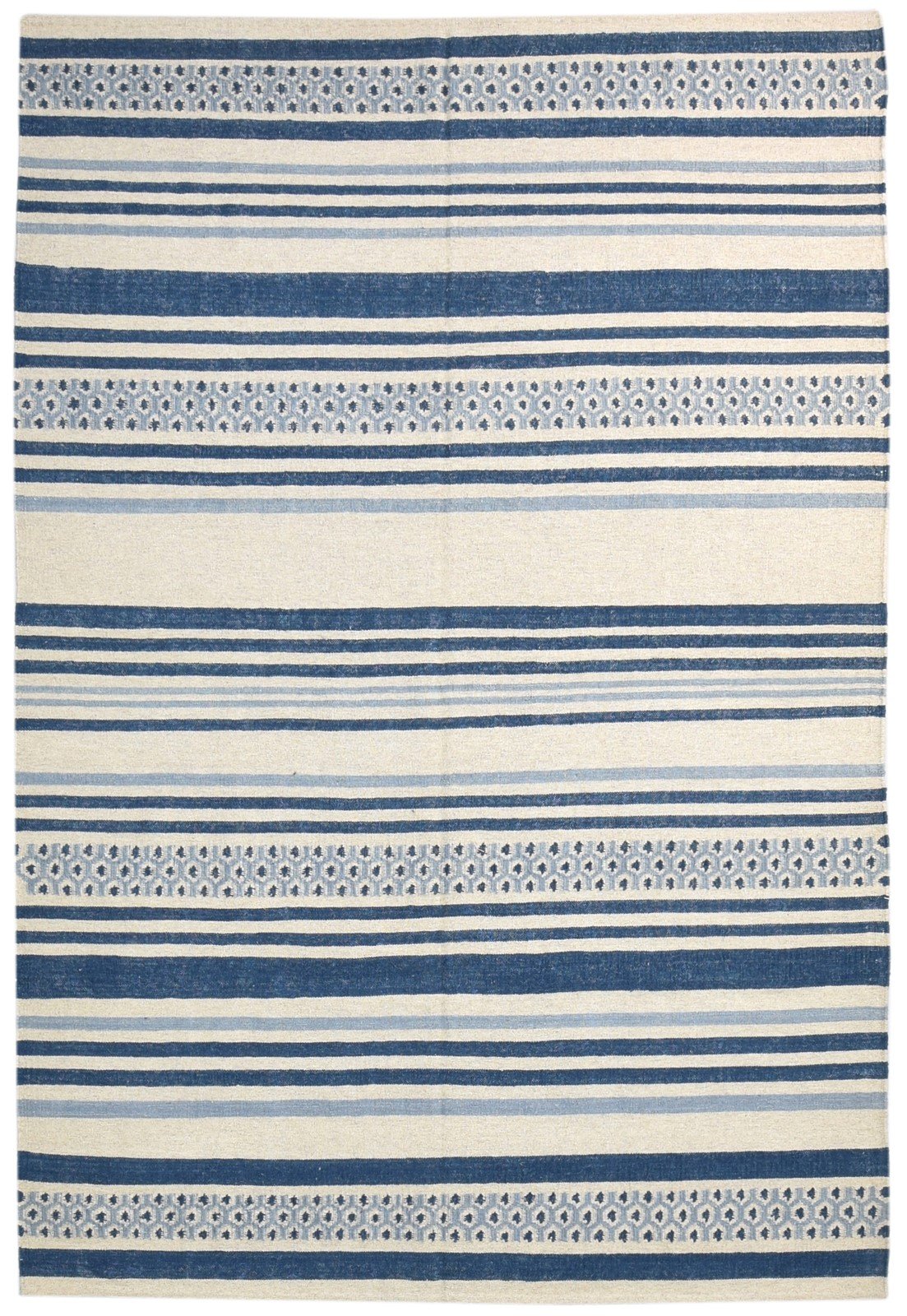 5' X 8' Rug Wool Blue Modern Dhurrie Scandinavian Striped Room Size Carpet 