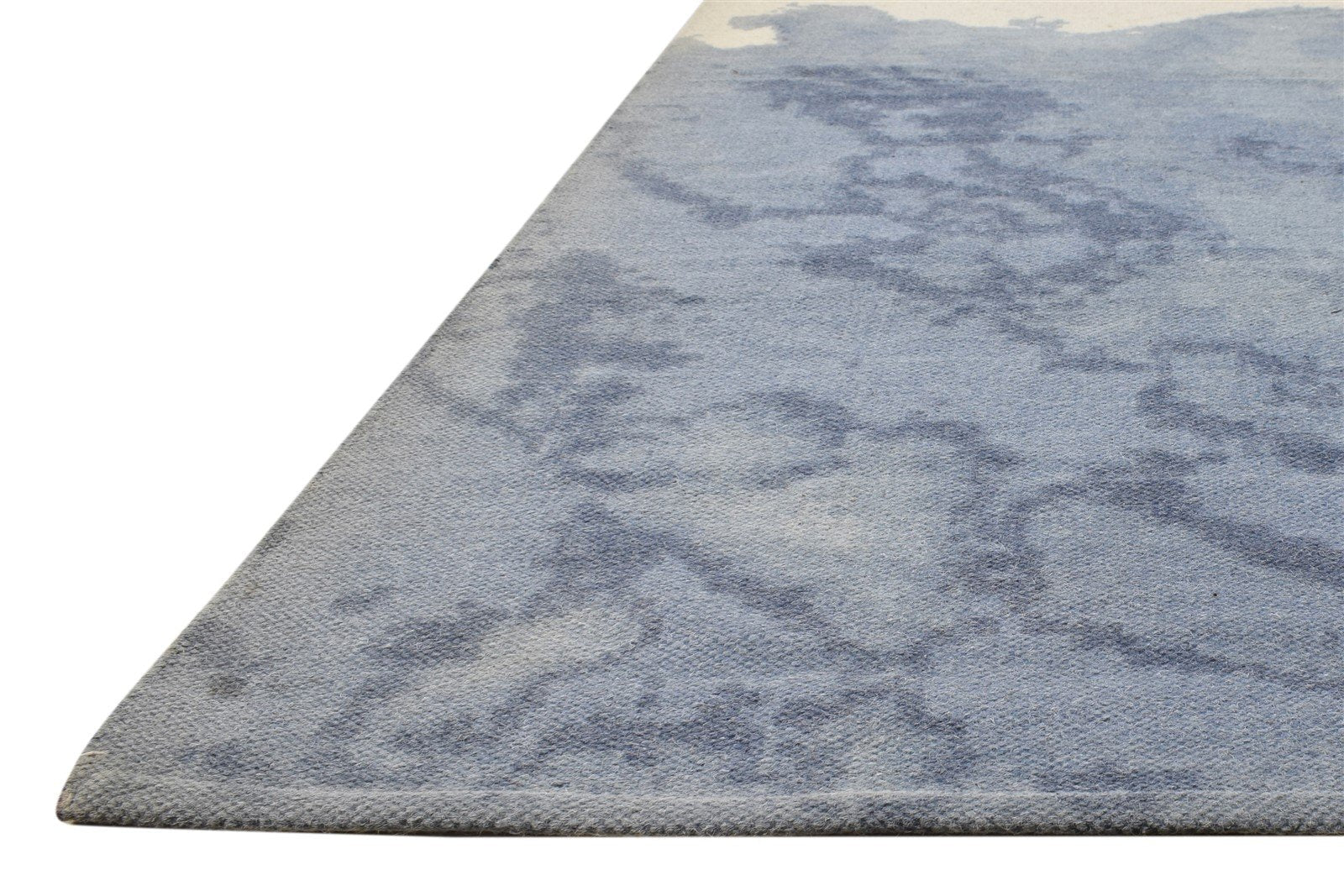 Dhurrie Blue Wool Rug 6' X 8' Modern American Abstract Room Size Carpet 