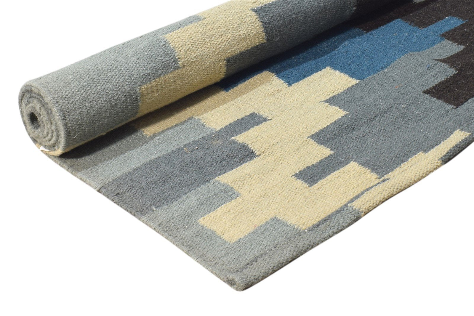 Grey Wool Rug 5' X 6' Modern Dhurrie American Chevron Room Size Carpet 