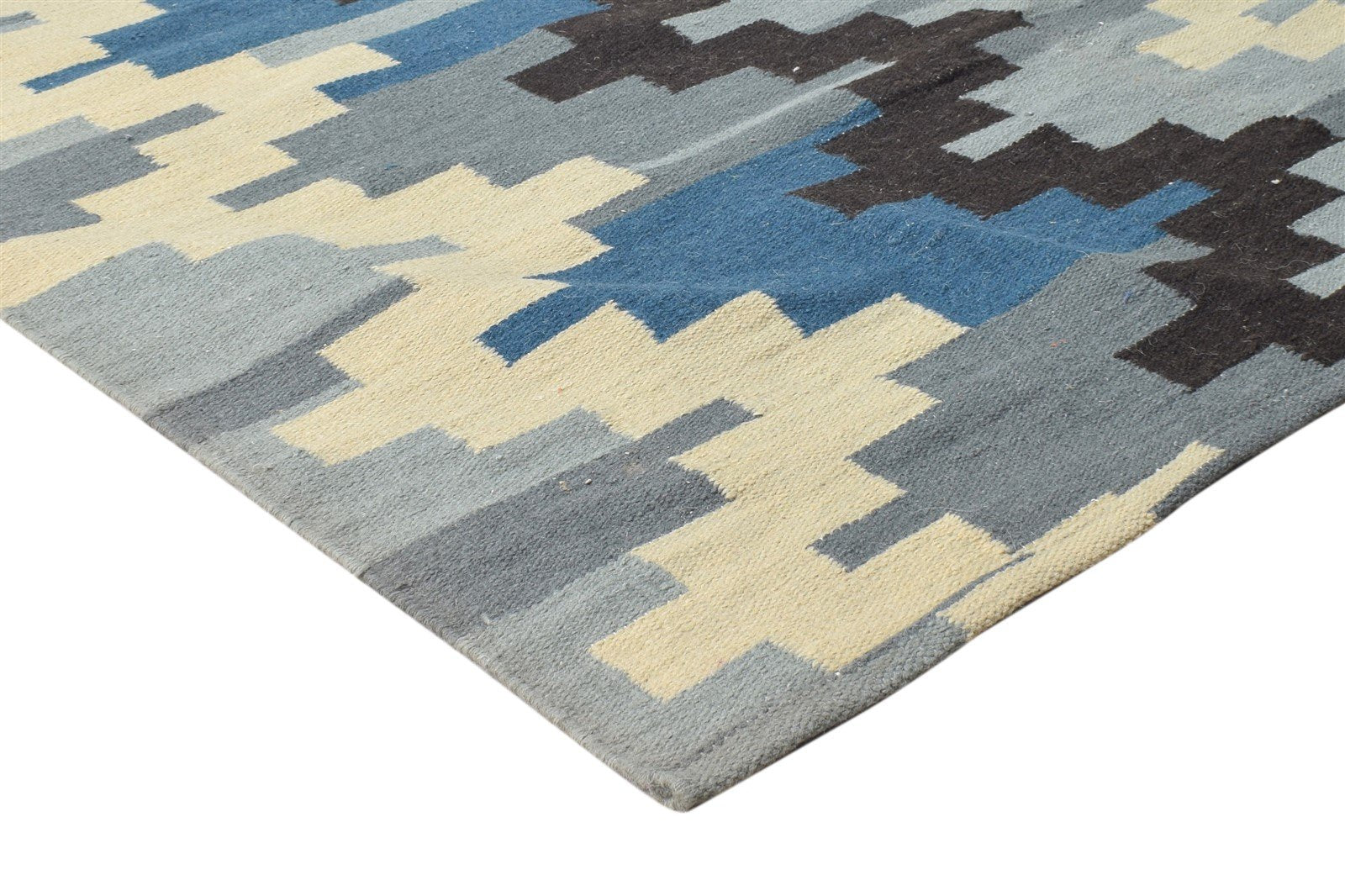 Grey Wool Rug 5' X 6' Modern Dhurrie American Chevron Room Size Carpet 