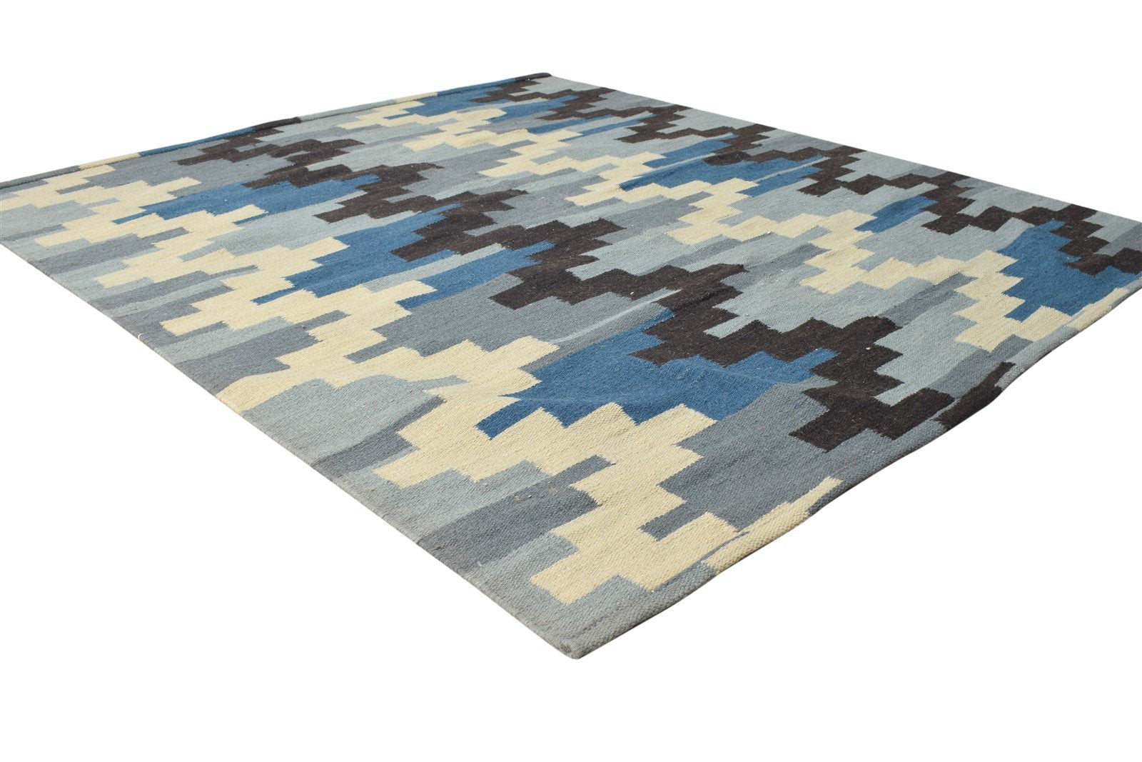 Grey Wool Rug 5' X 6' Modern Dhurrie American Chevron Room Size Carpet 