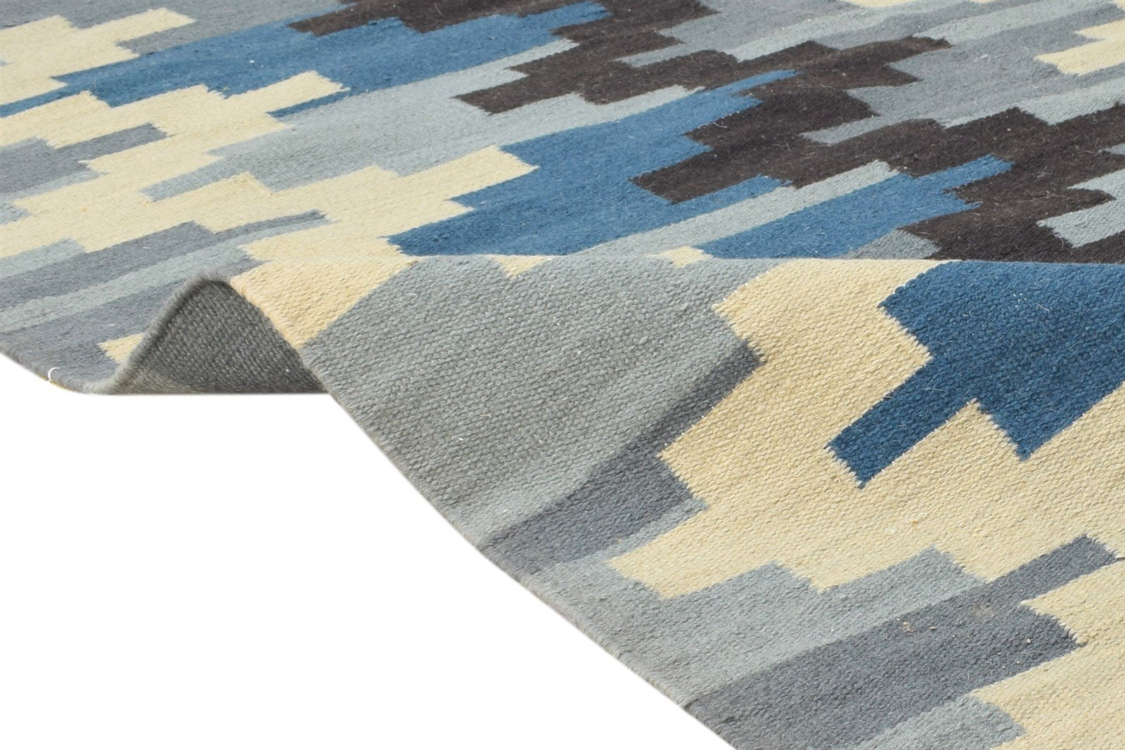 Grey Wool Rug 5' X 6' Modern Dhurrie American Chevron Room Size Carpet 