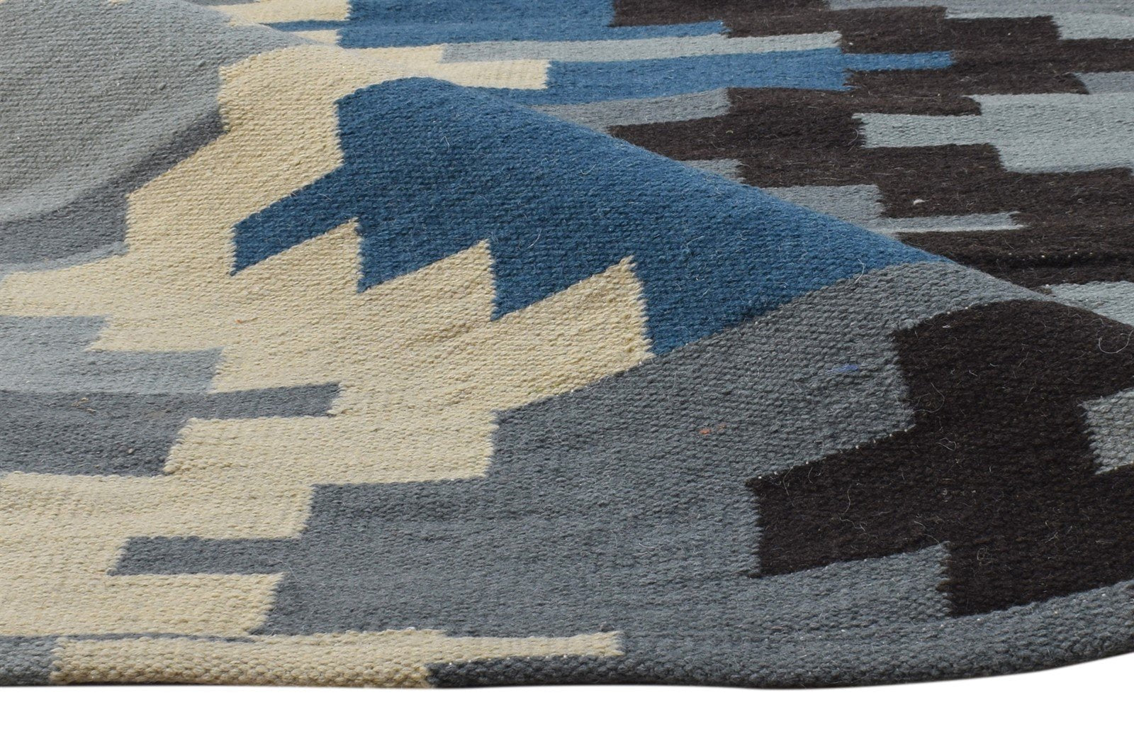 Grey Wool Rug 5' X 6' Modern Dhurrie American Chevron Room Size Carpet 