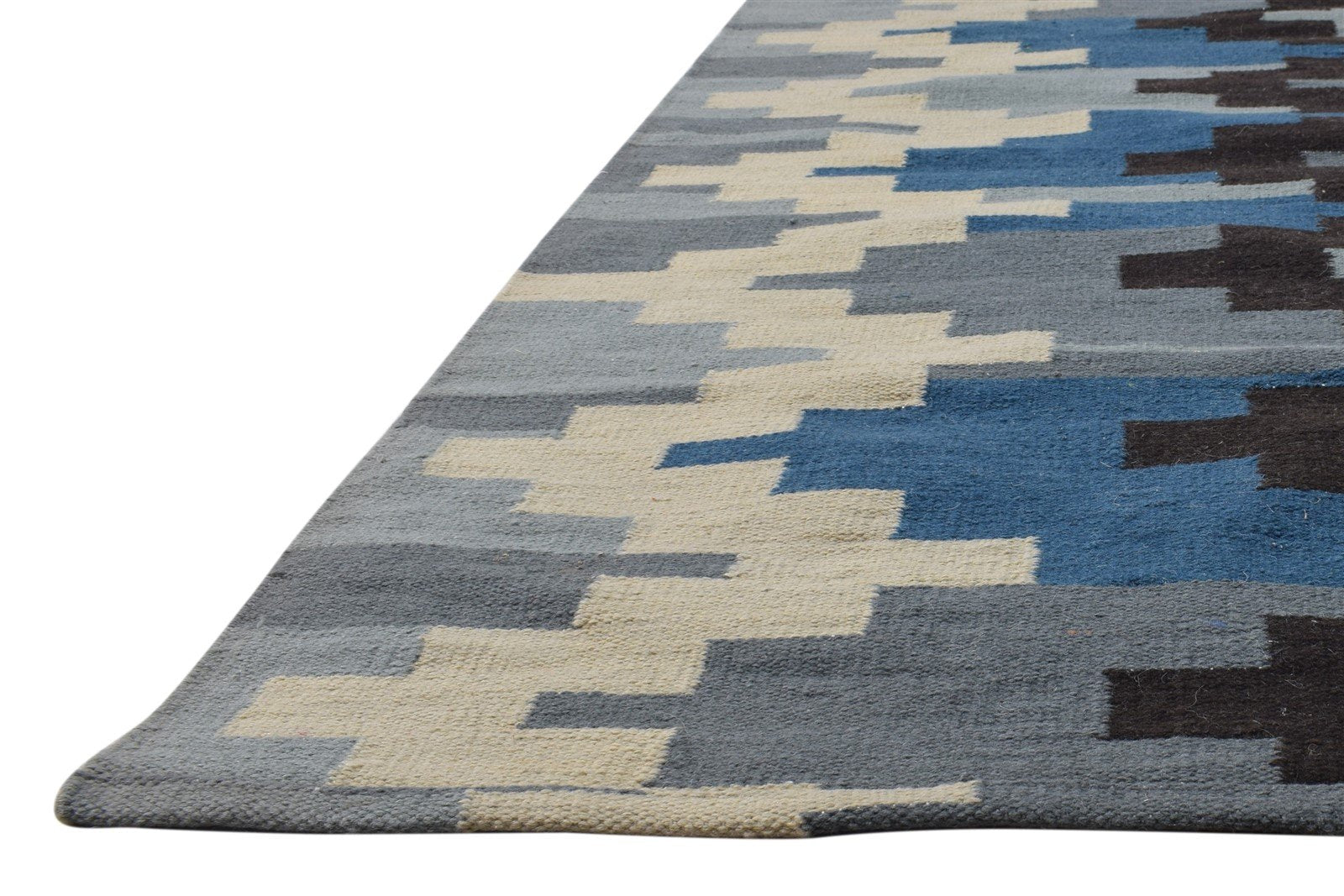 Grey Wool Rug 5' X 6' Modern Dhurrie American Chevron Room Size Carpet 