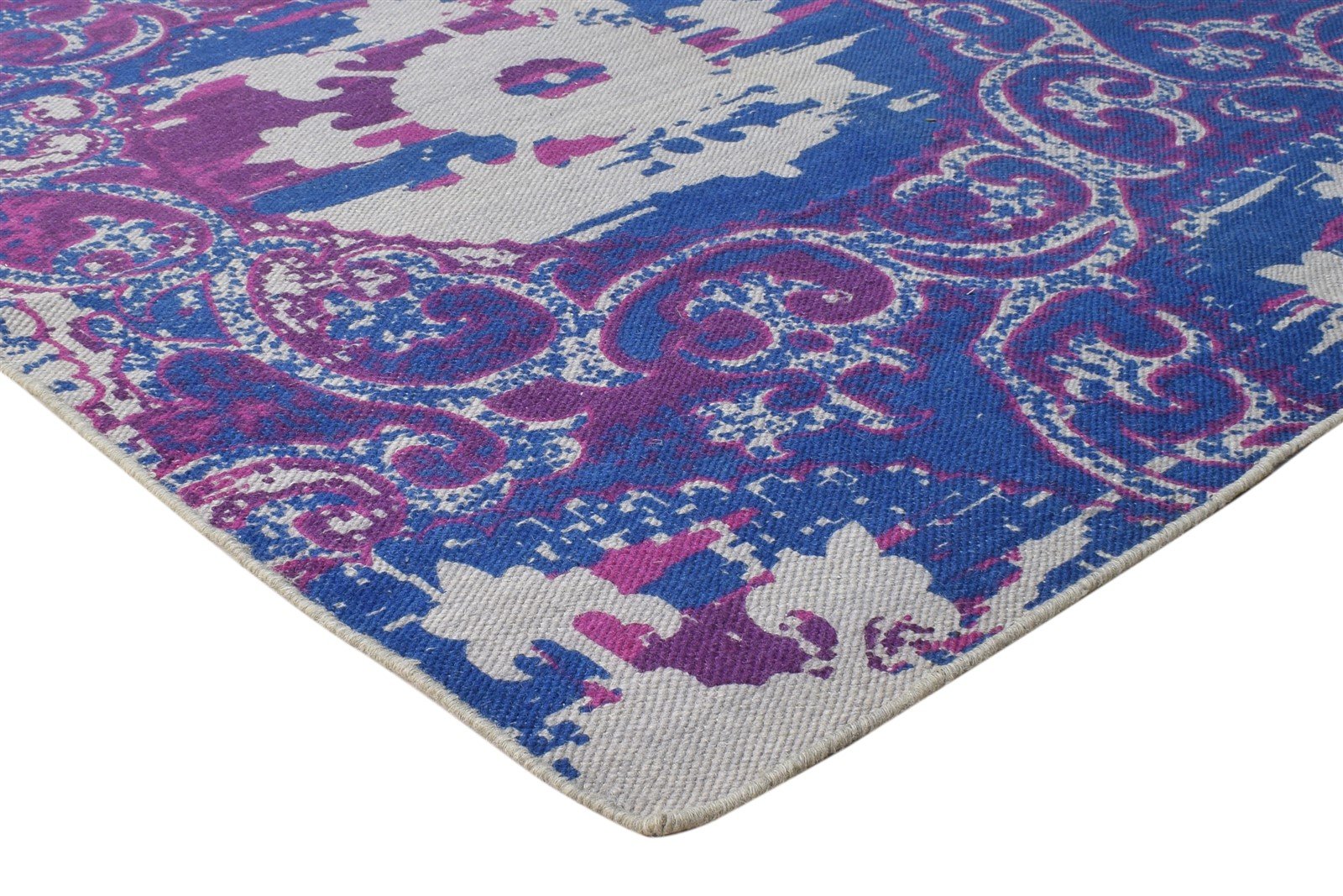 5' X 8' Rug Wool Purple Modern Dhurrie Bohemian Abstract Room Size Carpet 