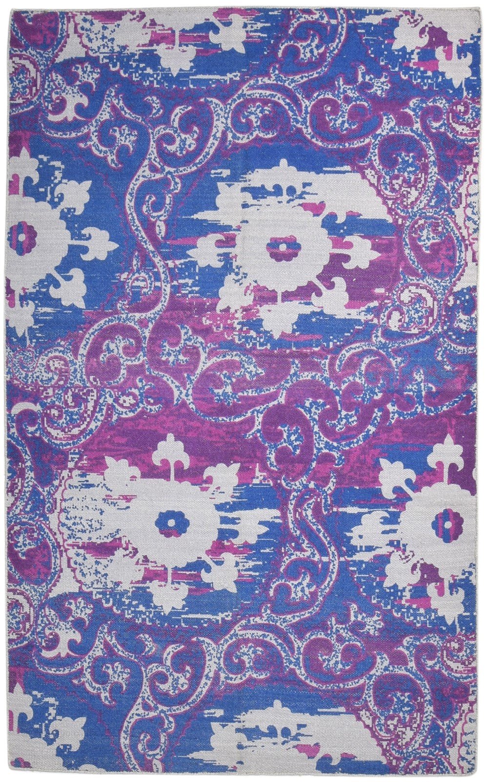 5' X 8' Rug Wool Purple Modern Dhurrie Bohemian Abstract Room Size Carpet 