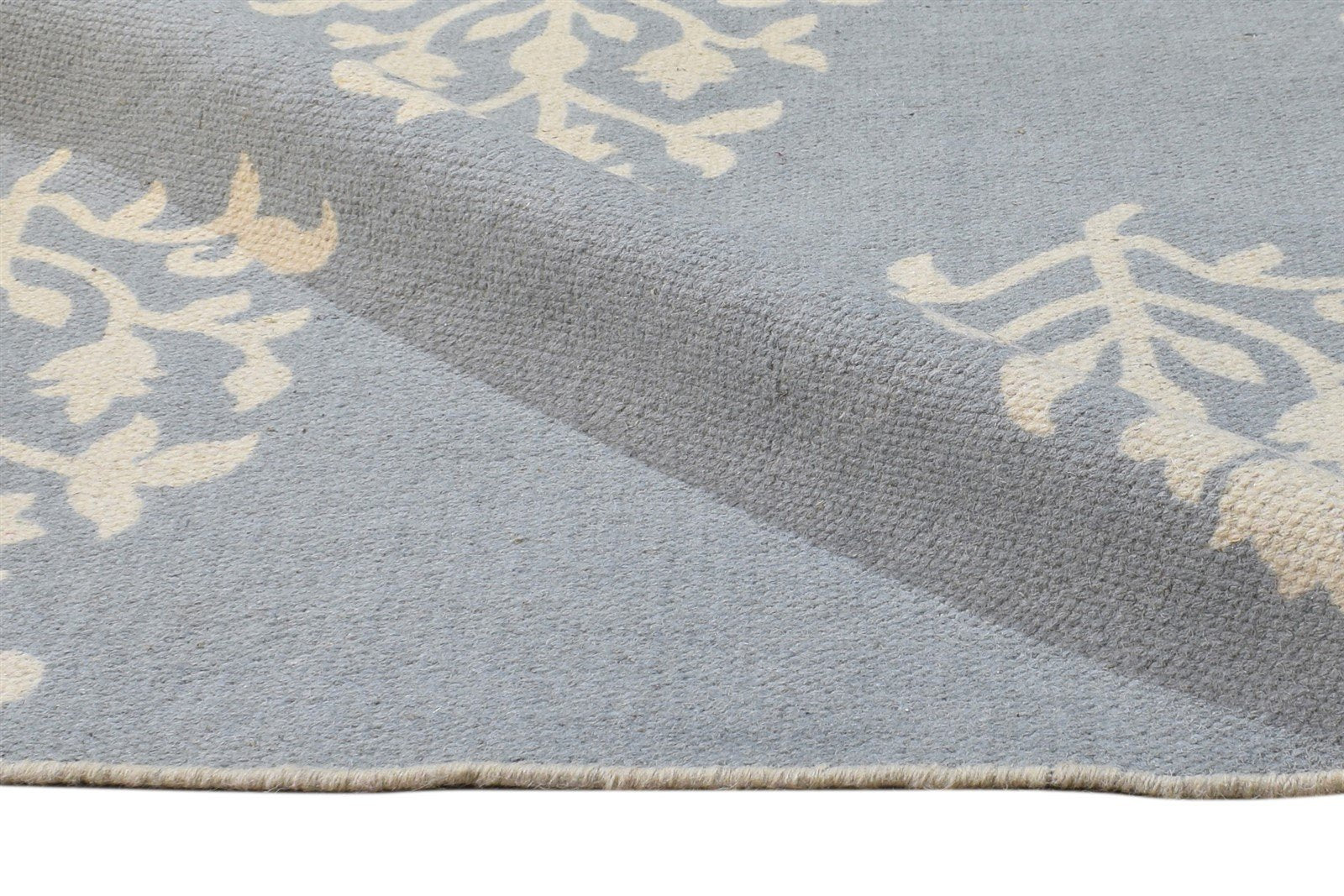 Grey Wool Rug 5' X 8' Modern Dhurrie Scandinavian Floral Room Size Carpet 