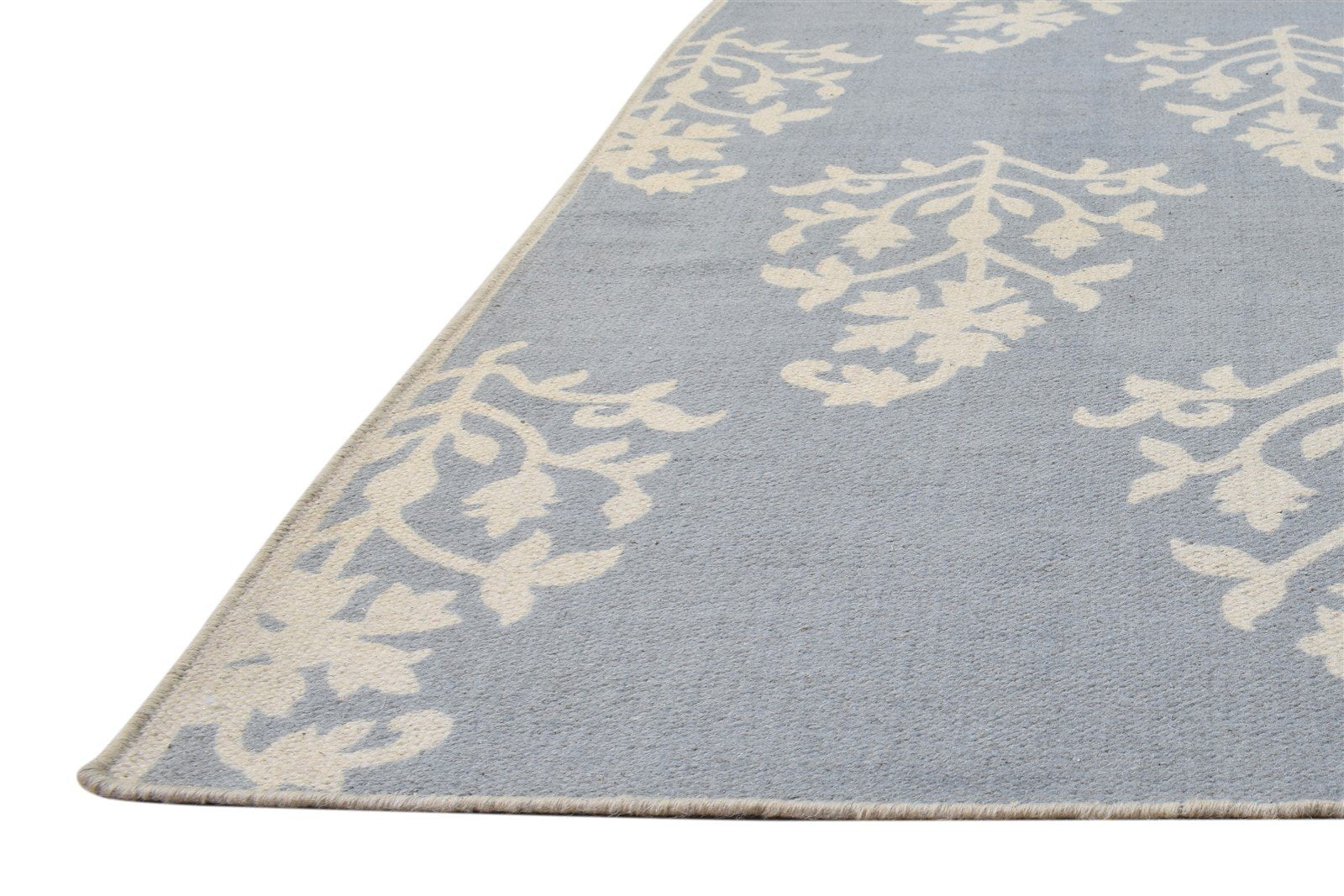 Grey Wool Rug 5' X 8' Modern Dhurrie Scandinavian Floral Room Size Carpet 