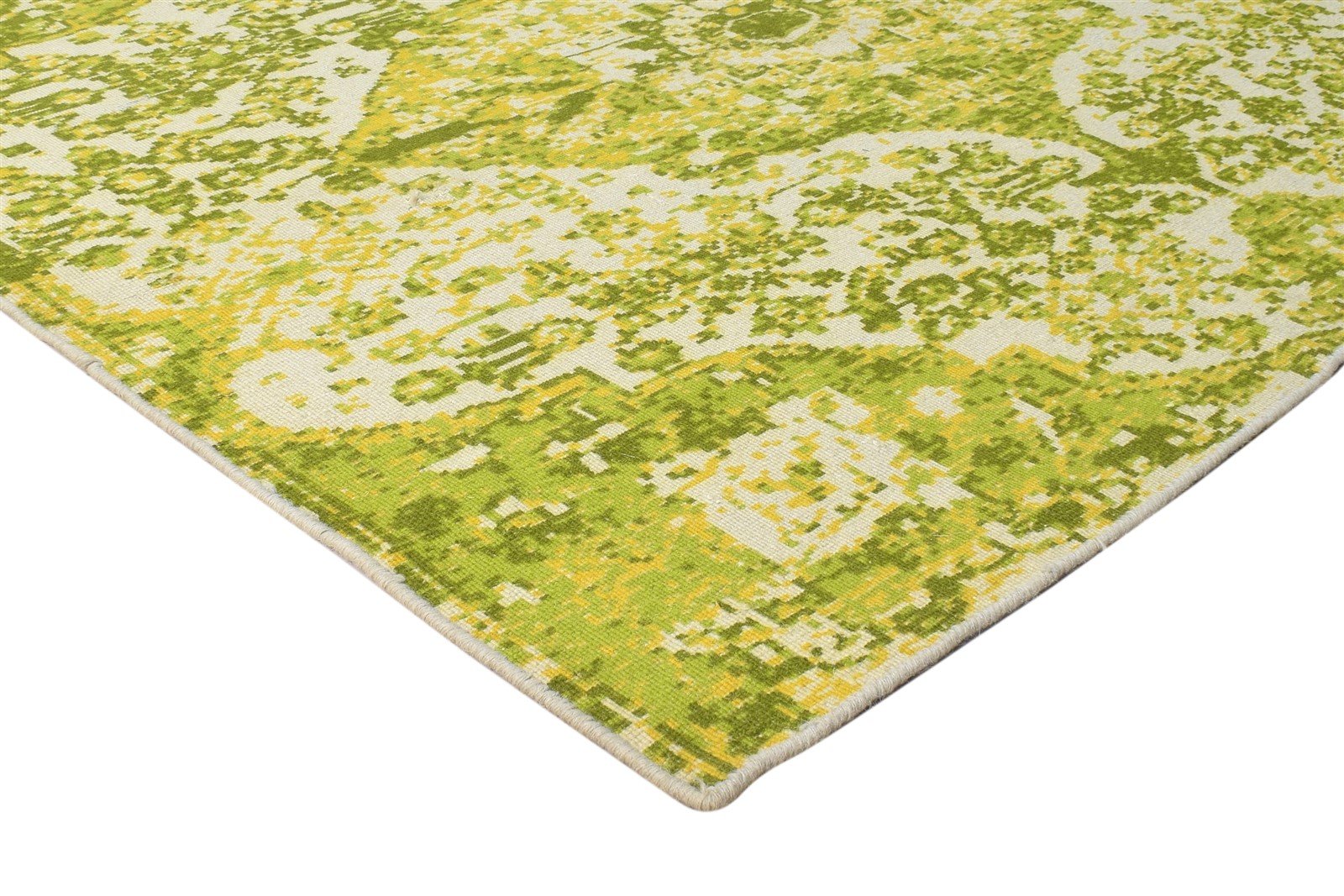 Dhurrie Green Wool Rug 5' X 8' Modern Bohemian Abstract Room Size Carpet 