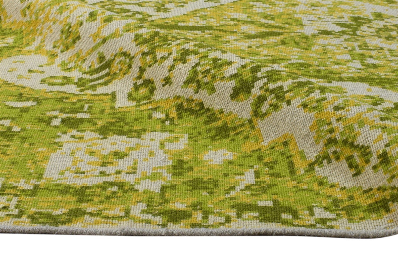 Dhurrie Green Wool Rug 5' X 8' Modern Bohemian Abstract Room Size Carpet 