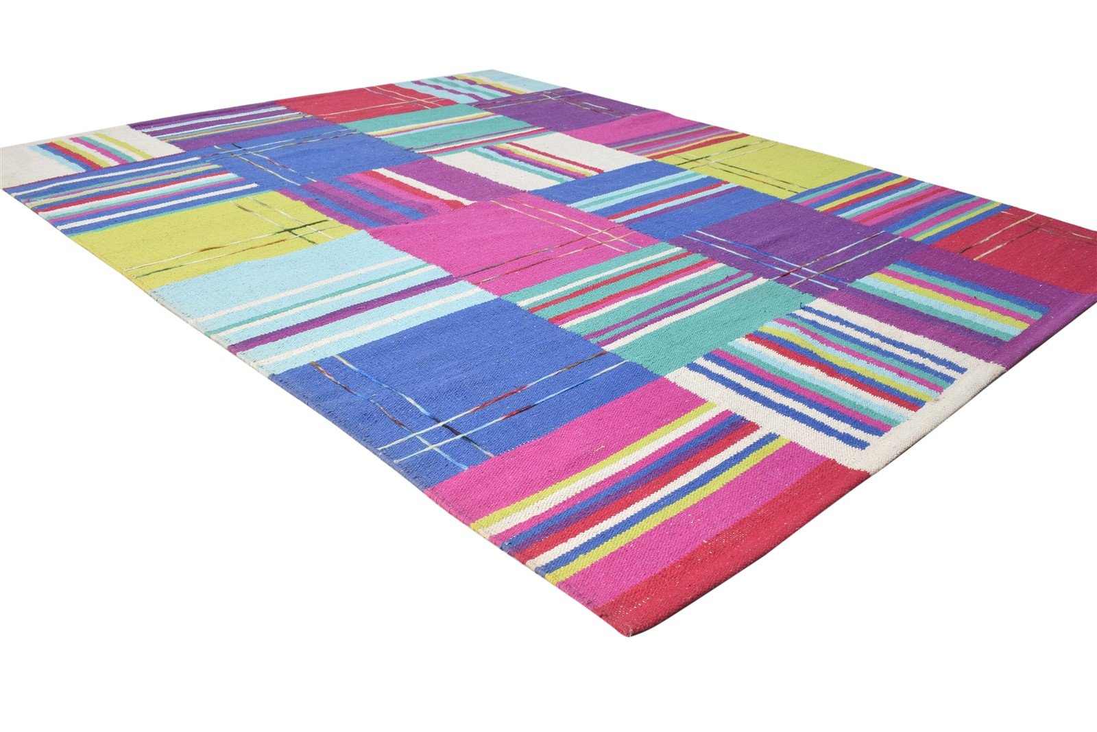 Wool Pink Rug 5' X 7' Modern Dhurrie Bohemian Abstract Room Size Carpet 