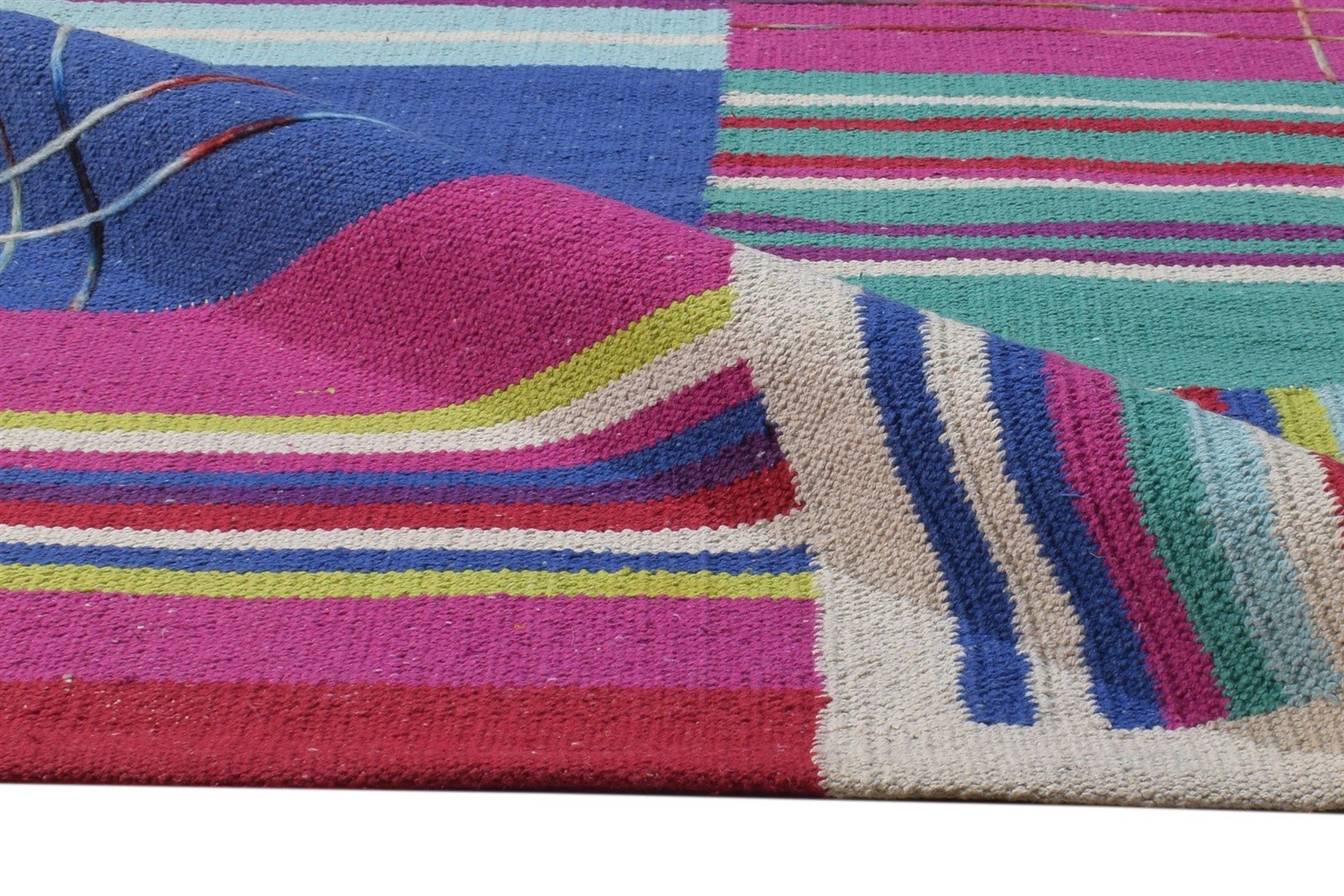 Wool Pink Rug 5' X 7' Modern Dhurrie Bohemian Abstract Room Size Carpet 