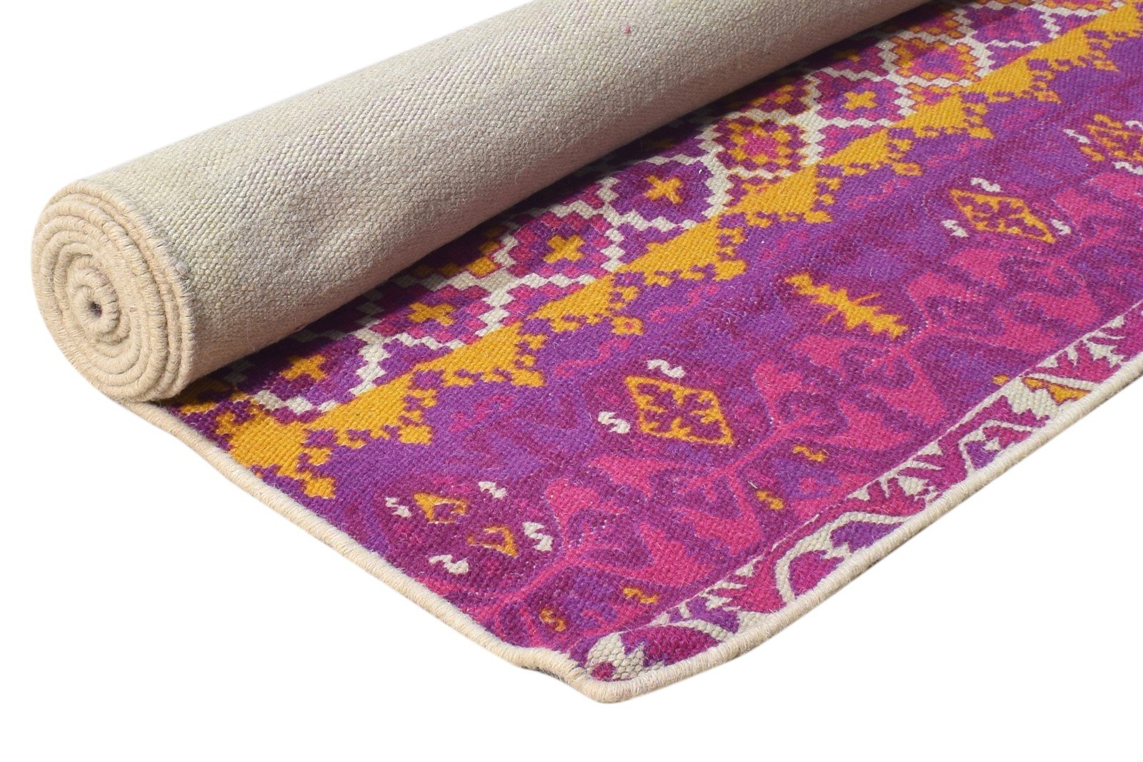 5' X 8' Rug Wool Purple Modern Dhurrie Bohemian Diamond Room Size Carpet  Area Rug 
